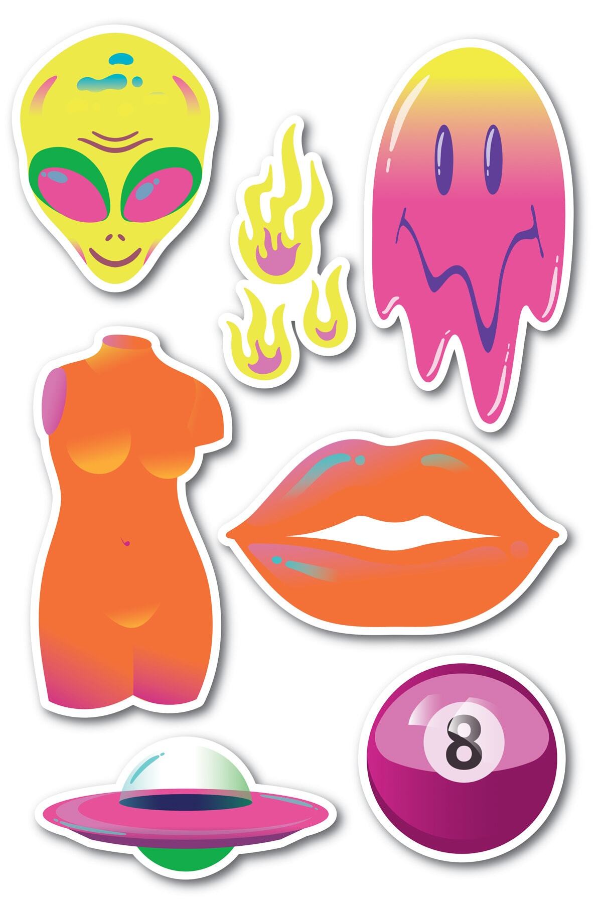Uzay Temalı Sticker Seti - 6 Adet Etiket Seti- Telefon, Tablet, Defter Laptop Uyumlu Etiket