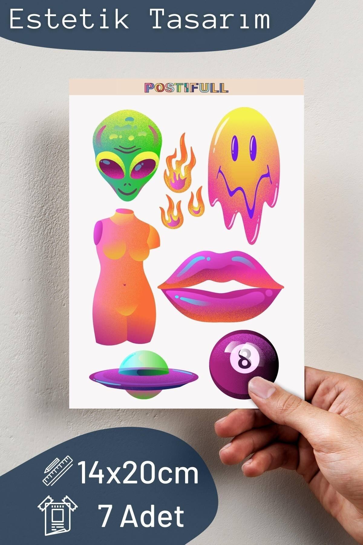 Uzay Temalı Sticker Seti - 6 Adet Etiket Seti- Telefon, Tablet, Defter Laptop Uyumlu Etiket