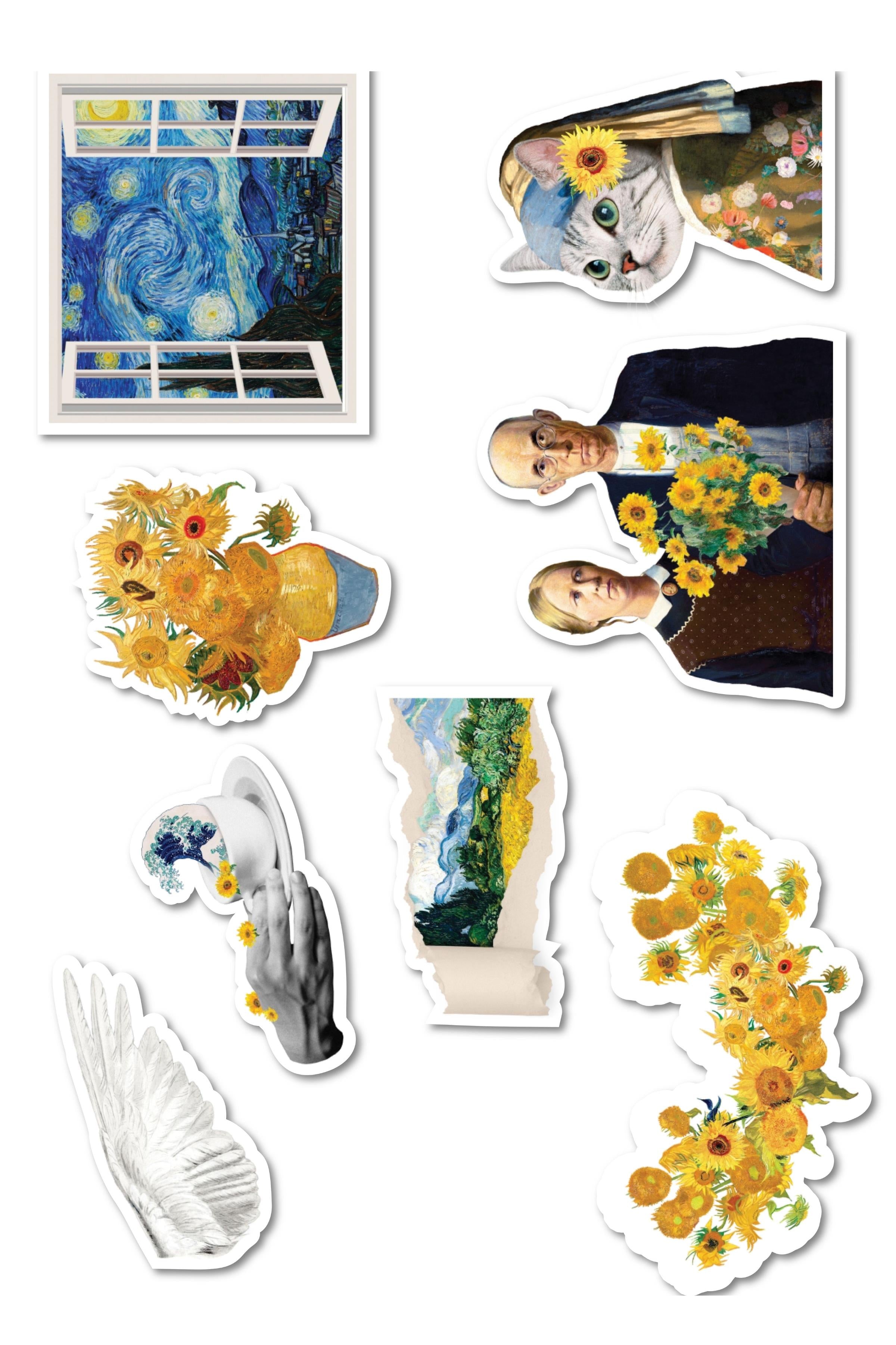 Van Gogh Etiket Seti, Büyük Boy, 8 Adet Su Geçirmez, Vintage Sticker, Laptop, Telefon, Valiz Uyumlu