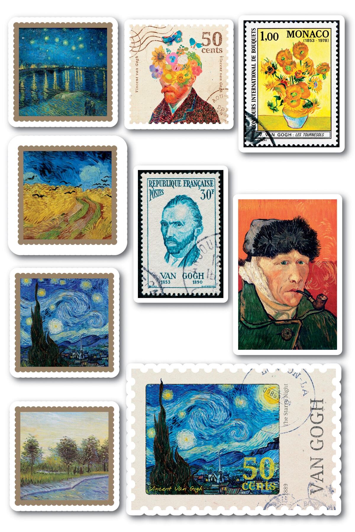 Van Gogh Temalı Sticker Seti - 8 Adet Etiket Seti- Telefon, Tablet, Defter Laptop Uyumlu Etiket