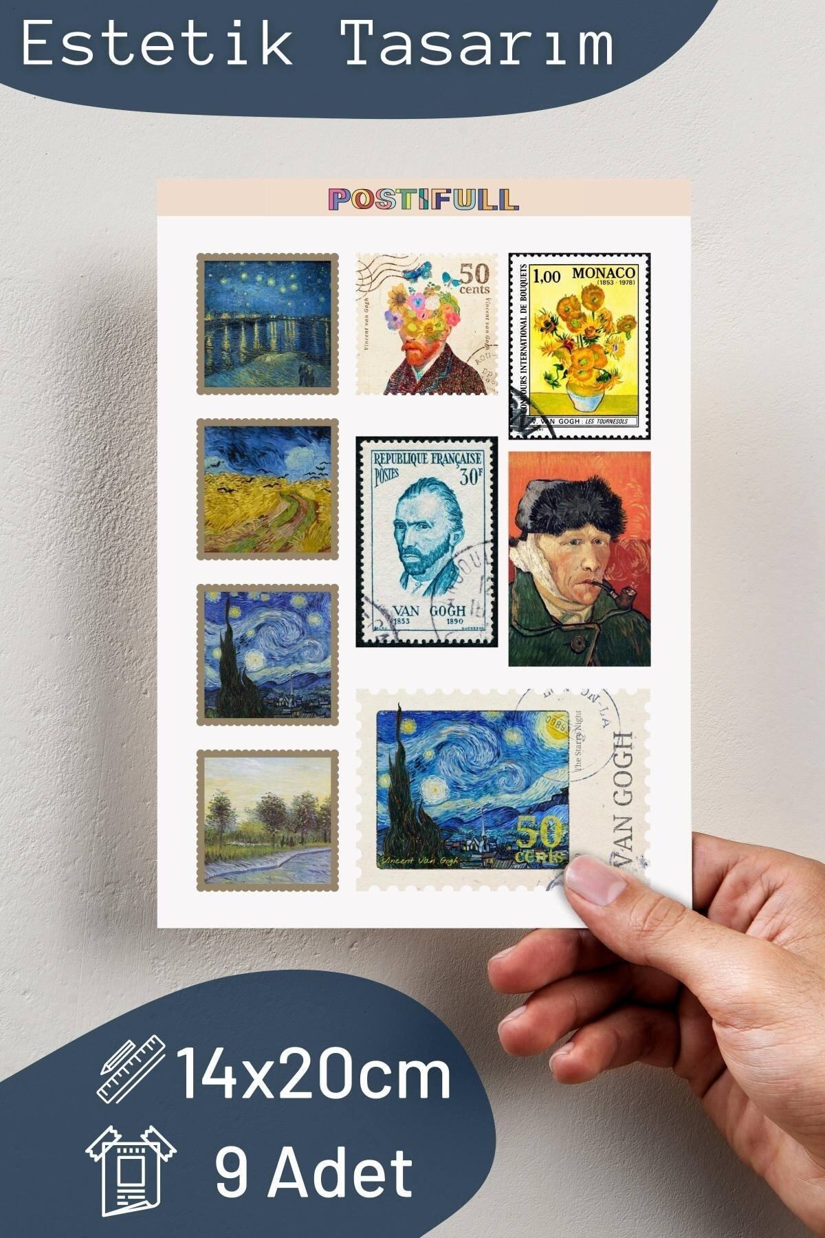 Van Gogh Temalı Sticker Seti - 8 Adet Etiket Seti- Telefon, Tablet, Defter Laptop Uyumlu Etiket