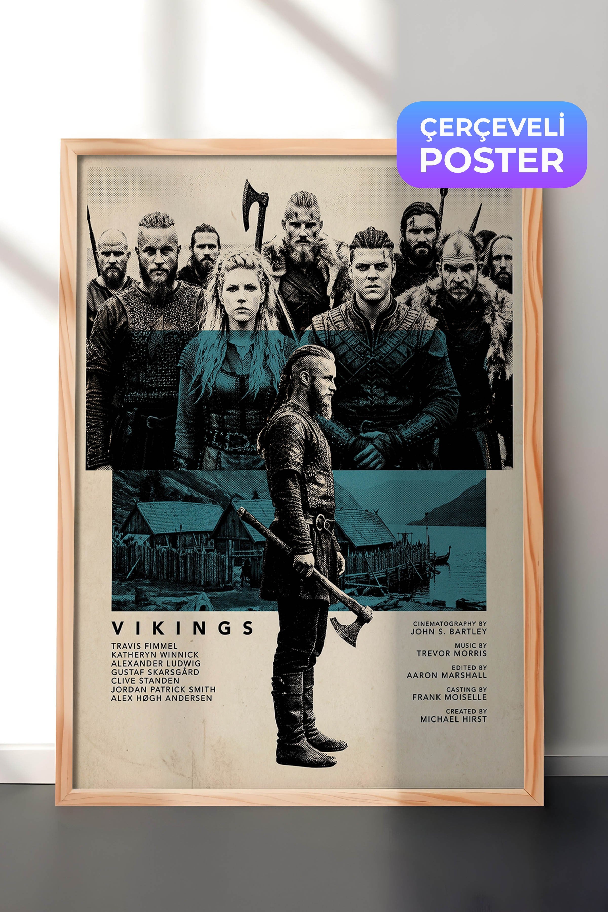 Vikings Ahşap Çerçeveli Poster, Sinema ve Dizi Tablo, Film Dizi Afişleri NO:112787