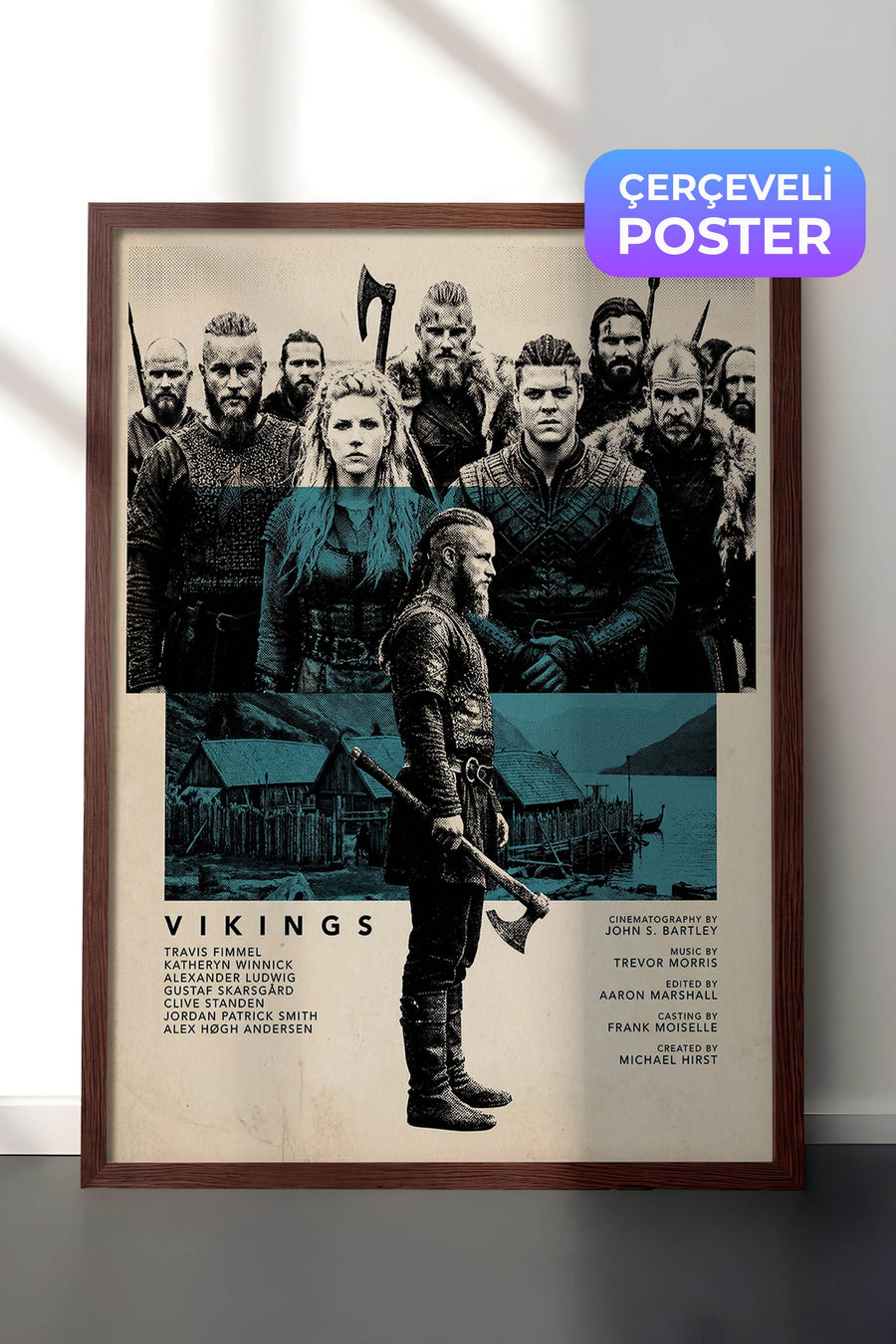Vikings Kahverengi Çerçeveli Poster, Sinema ve Dizi Tablo, Film Dizi Afişleri NO:112787