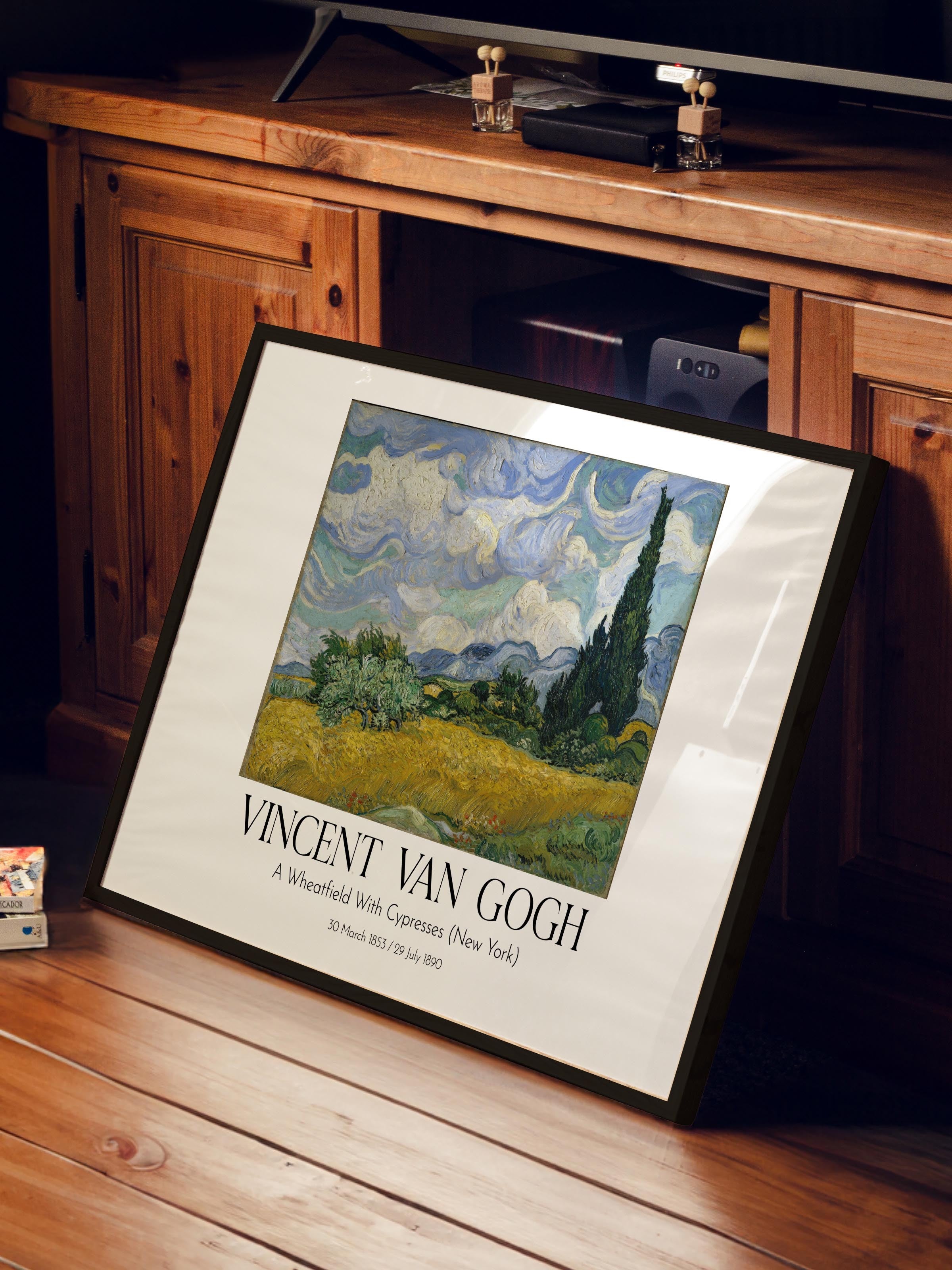 Vincent Van Gogh - A Wheatfield With Cypresses (New York), Siyah Çerçeveli Tablo, Sanat Serisi NO:110637