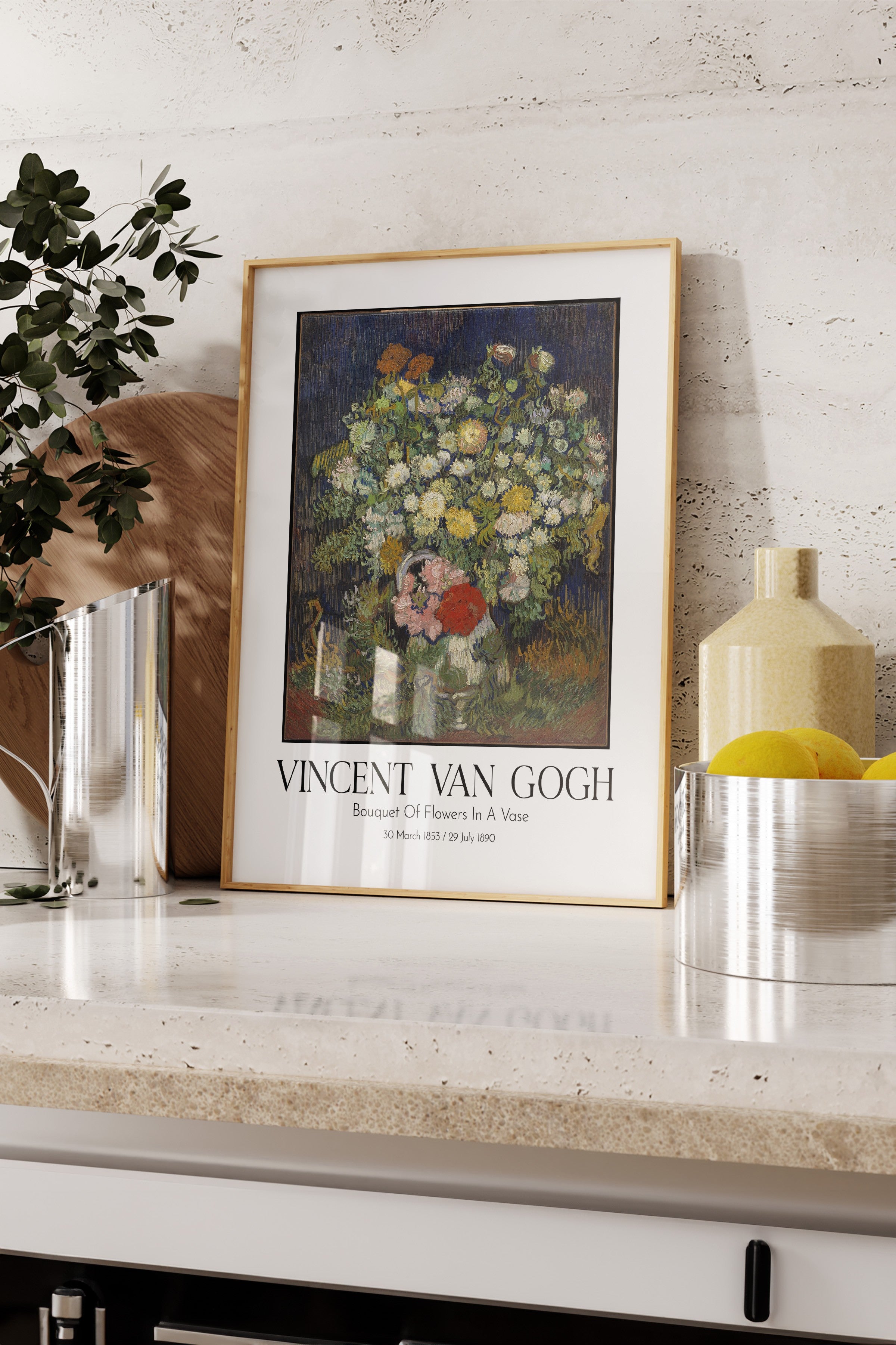 Vincent Van Gogh - Bouquet Of Flowers In A Vase, Ahşap Çerçeveli Tablo, Sanat Serisi NO:110596
