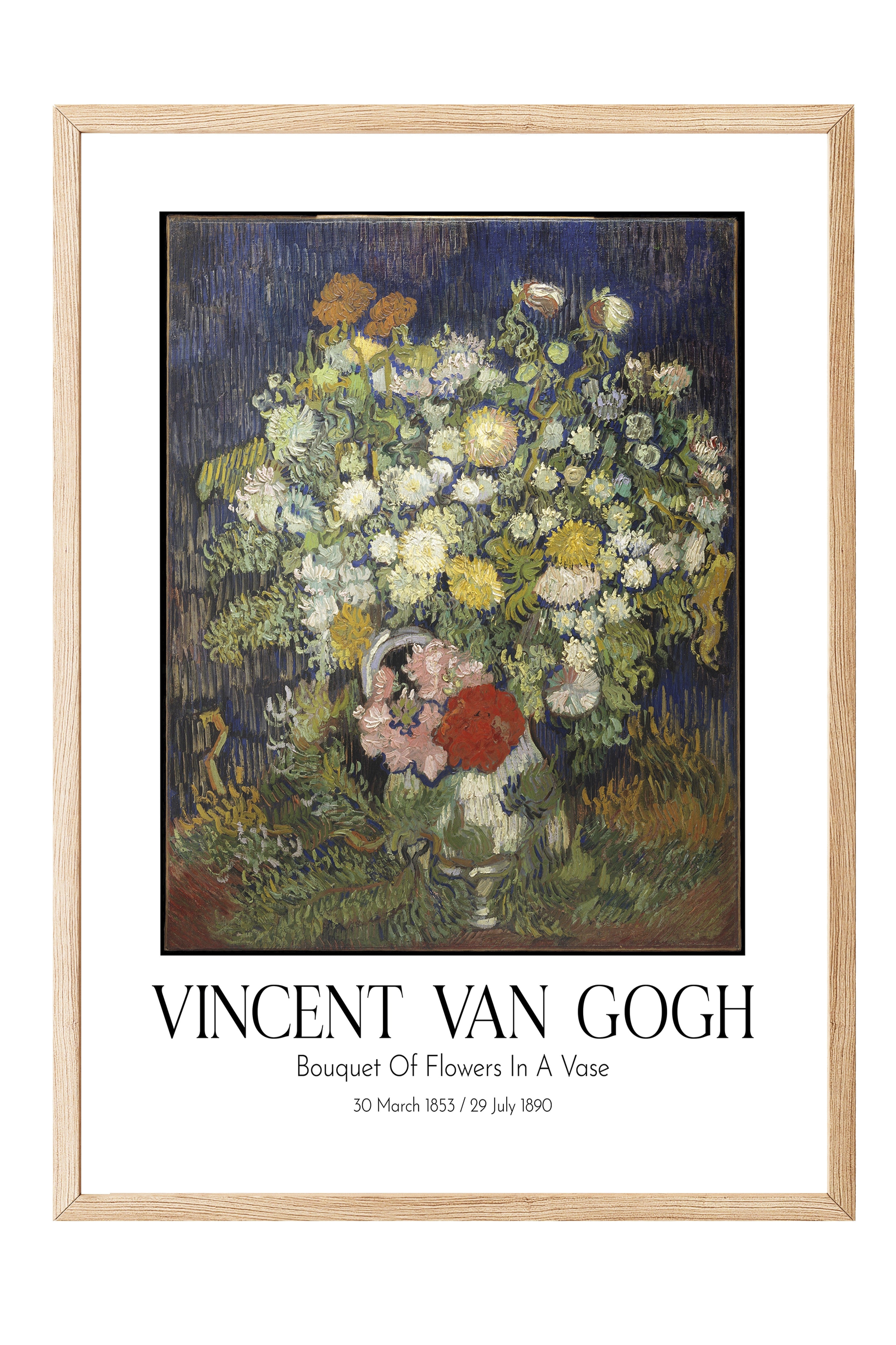 Vincent Van Gogh - Bouquet Of Flowers In A Vase, Ahşap Çerçeveli Tablo, Sanat Serisi NO:110596
