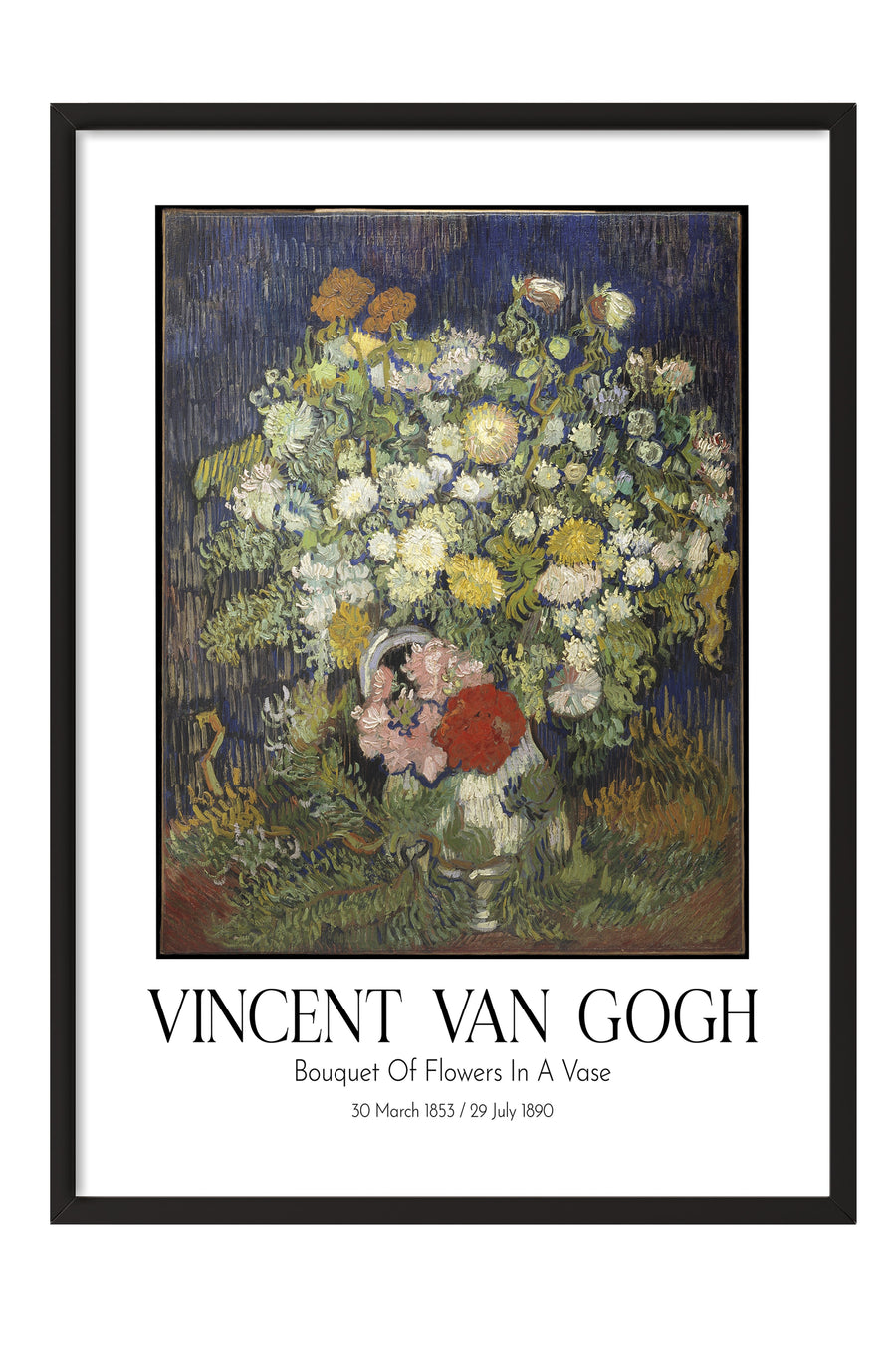 Vincent Van Gogh - Bouquet Of Flowers In A Vase, Siyah Çerçeveli Tablo, Sanat Serisi NO:110596