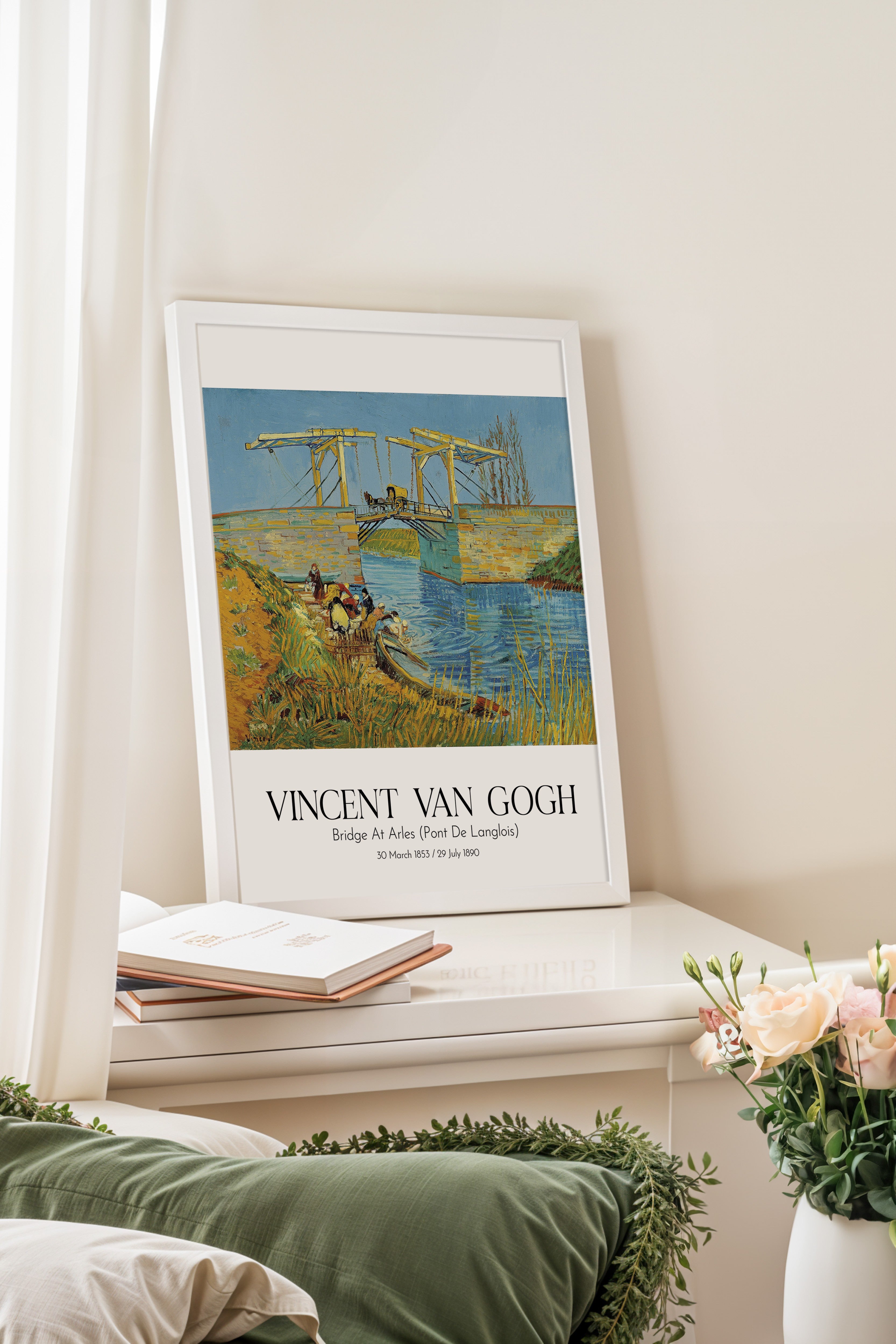 Vincent Van Gogh - Bridge At Arles (Pont De Langlois), Beyaz Çerçeveli Tablo, Sanat Serisi NO:110597