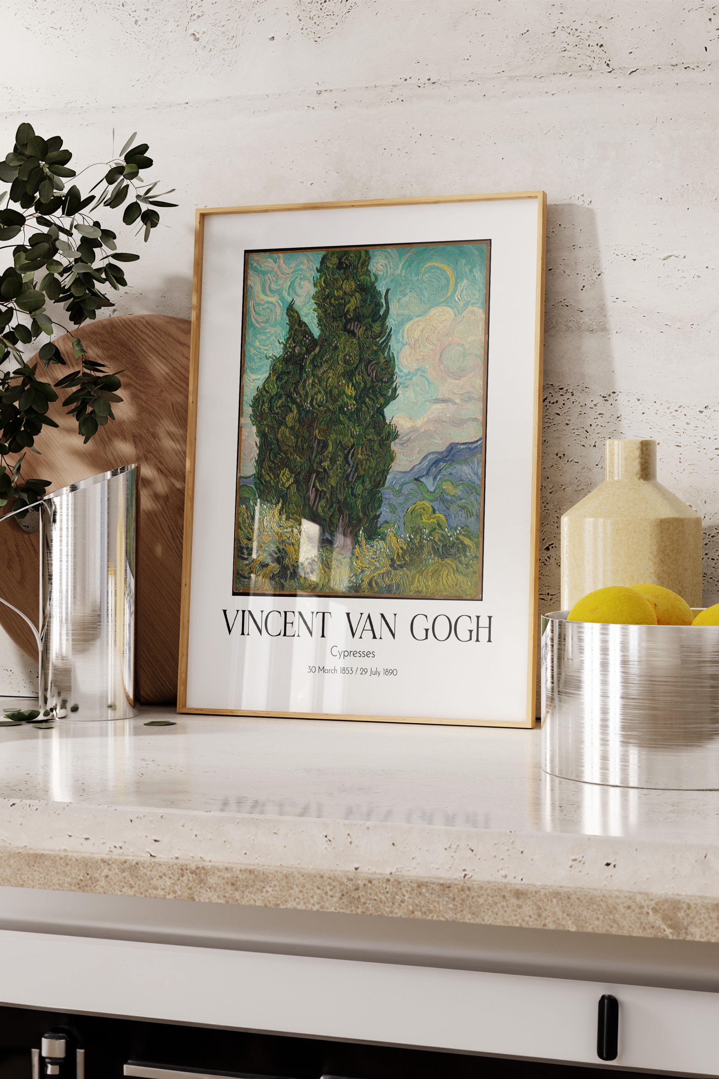 Vincent Van Gogh - Cypresses, Ahşap Çerçeveli Tablo, Sanat Serisi NO:110598