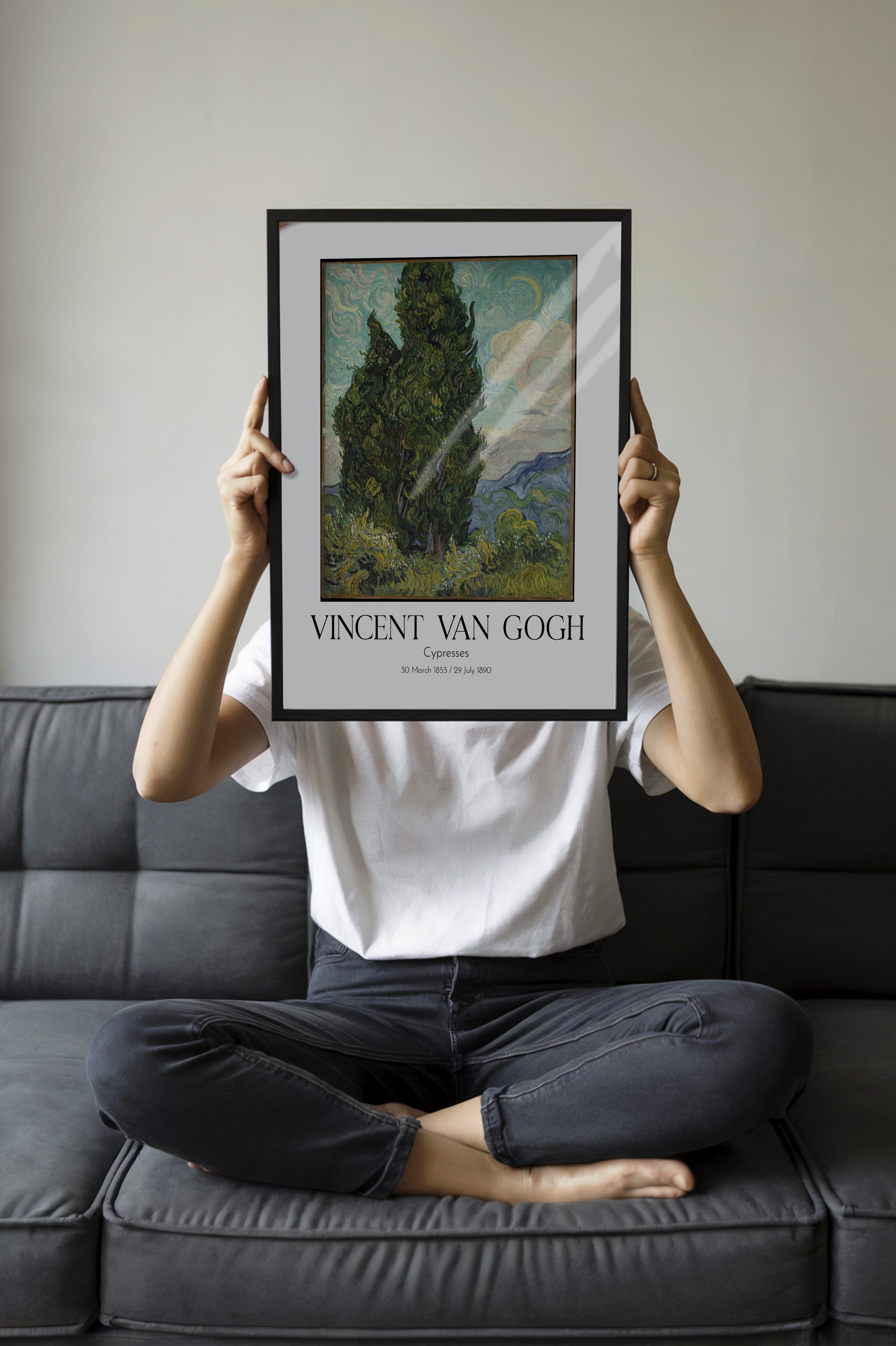 Vincent Van Gogh - Cypresses, Siyah Çerçeveli Tablo, Sanat Serisi NO:110598