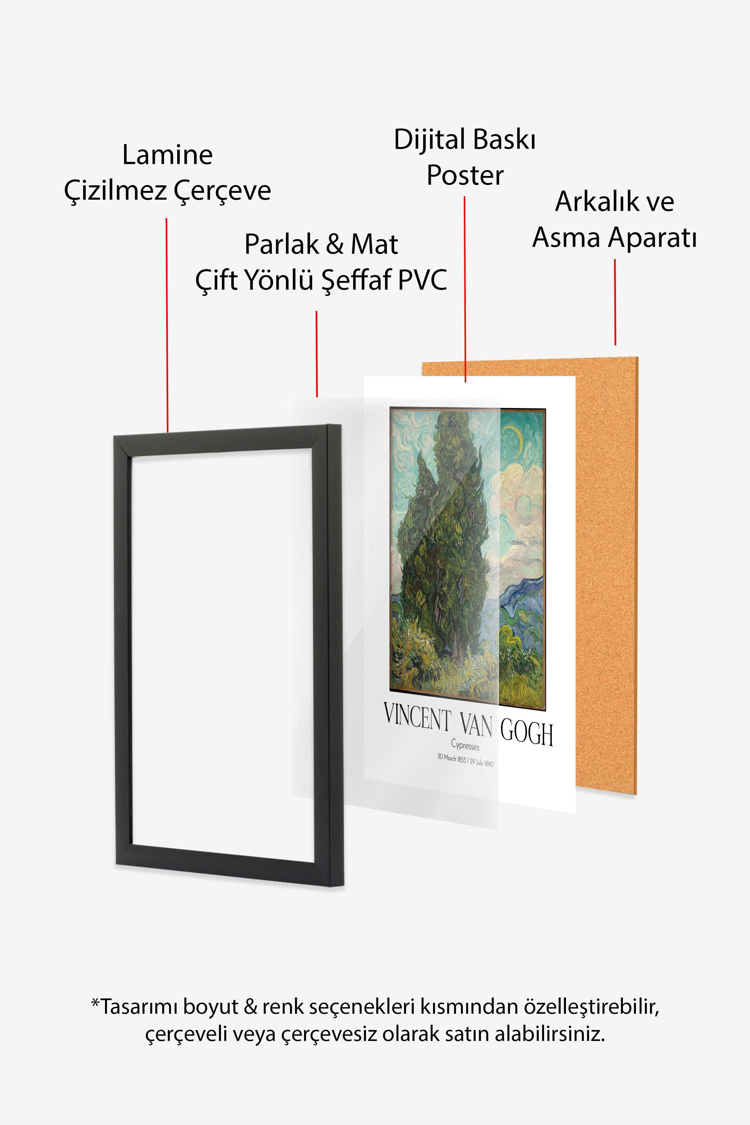 Vincent Van Gogh - Cypresses, Siyah Çerçeveli Tablo, Sanat Serisi NO:110598