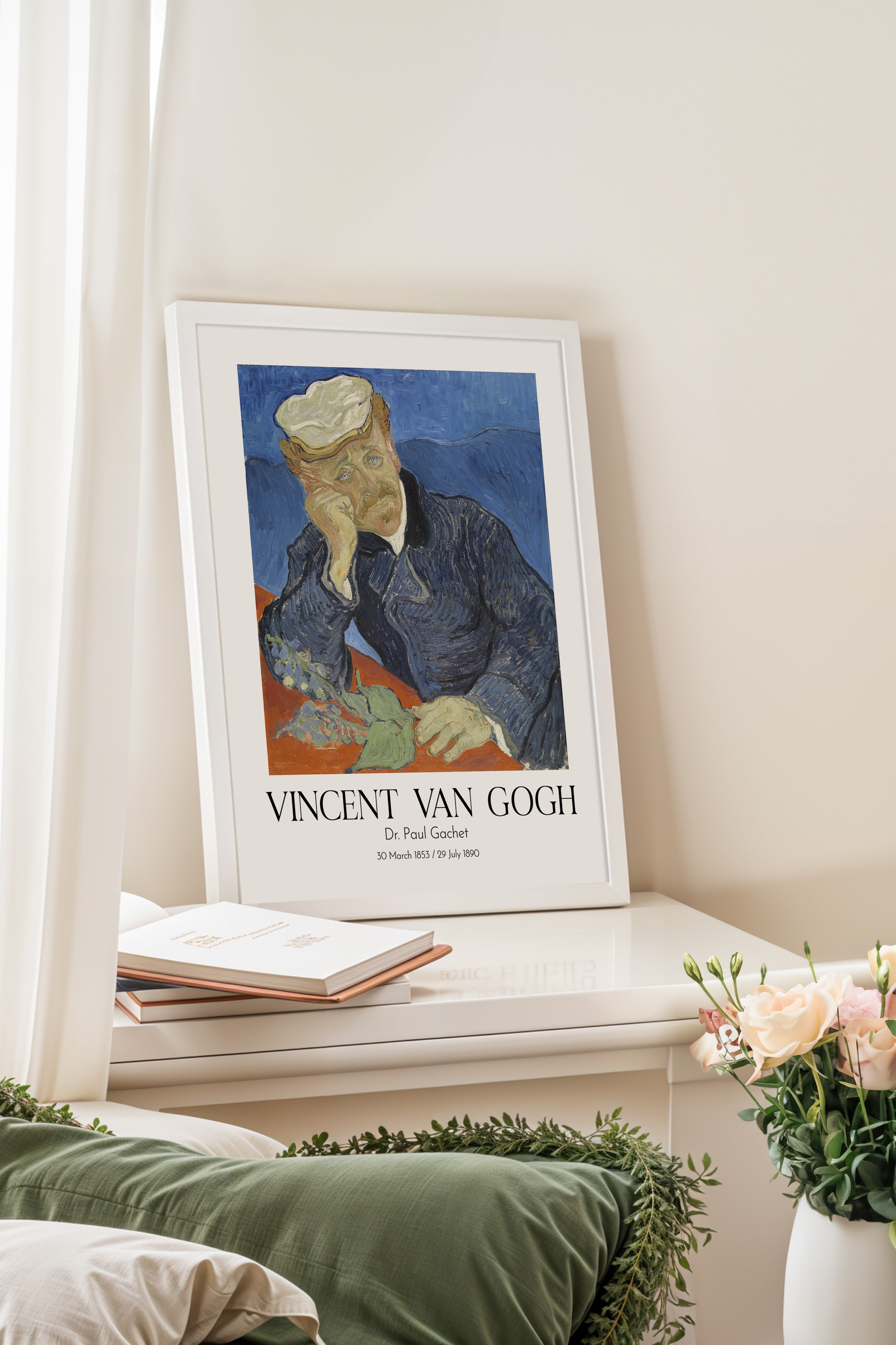 Vincent Van Gogh - Dr Paul Gachet, Beyaz Çerçeveli Tablo, Sanat Serisi NO:110599