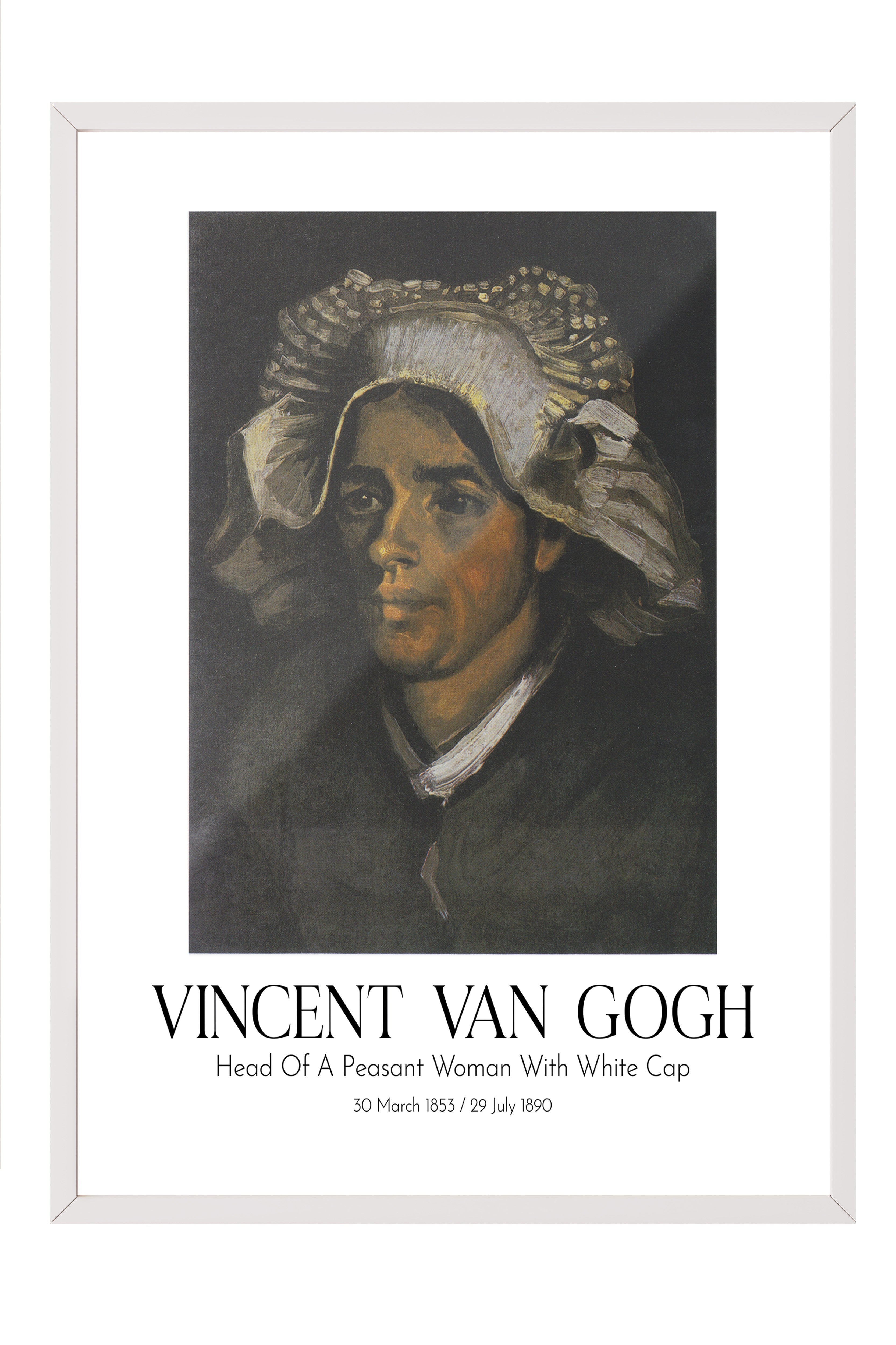 Vincent Van Gogh - Head Of A Peasant Woman With White Cap, Beyaz Çerçeveli Tablo, Sanat Serisi NO:110595