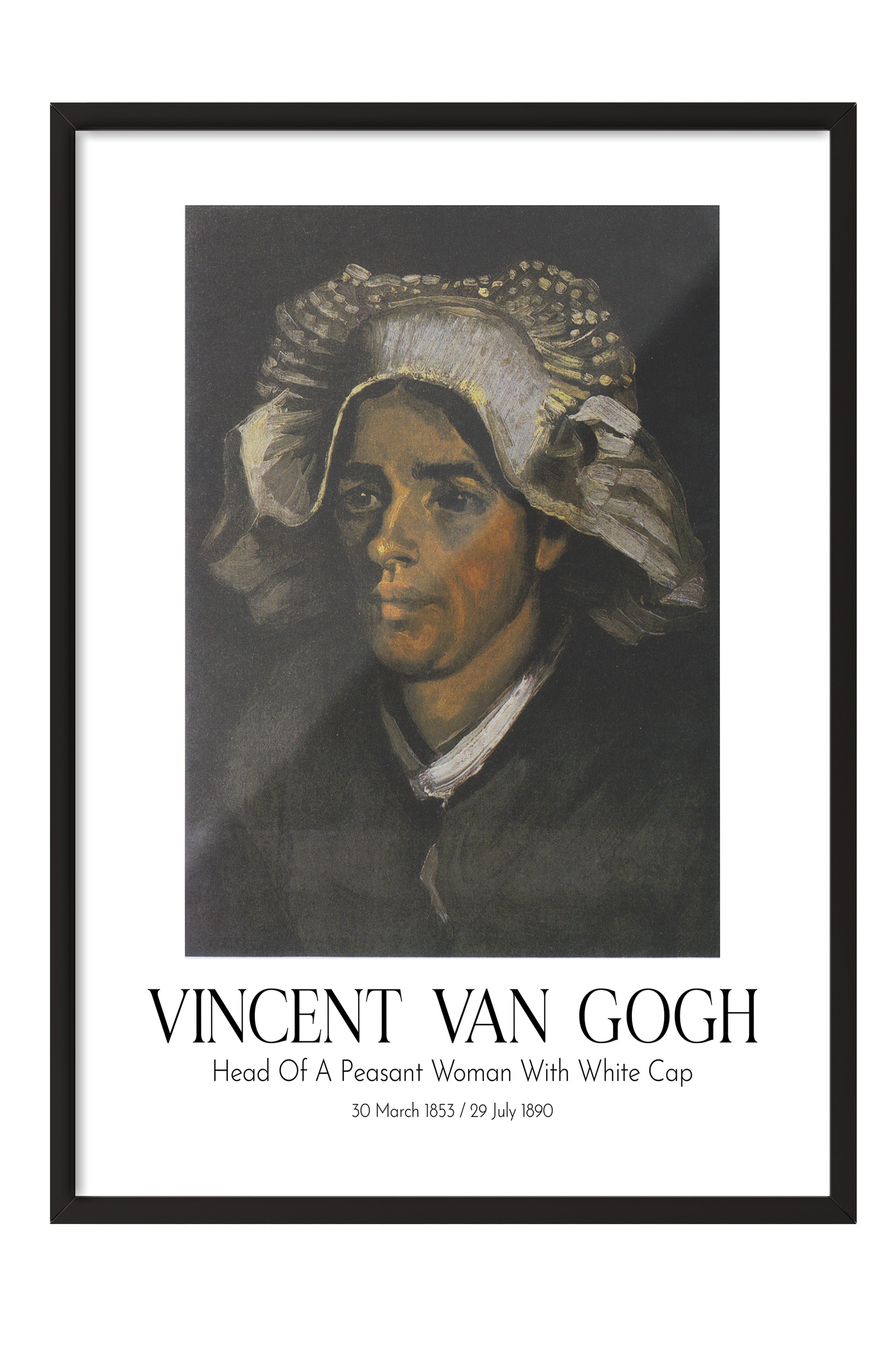 Vincent Van Gogh - Head Of A Peasant Woman With White Cap, Siyah Çerçeveli Tablo, Sanat Serisi NO:110595