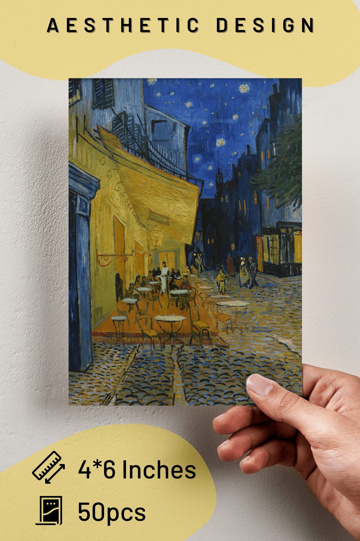 Vincent Van Gogh Kolaj Seti, Sanatsal Poster Kartları, Bant Hediyeli - 50 Adet 10*15cm Duvar Posteri