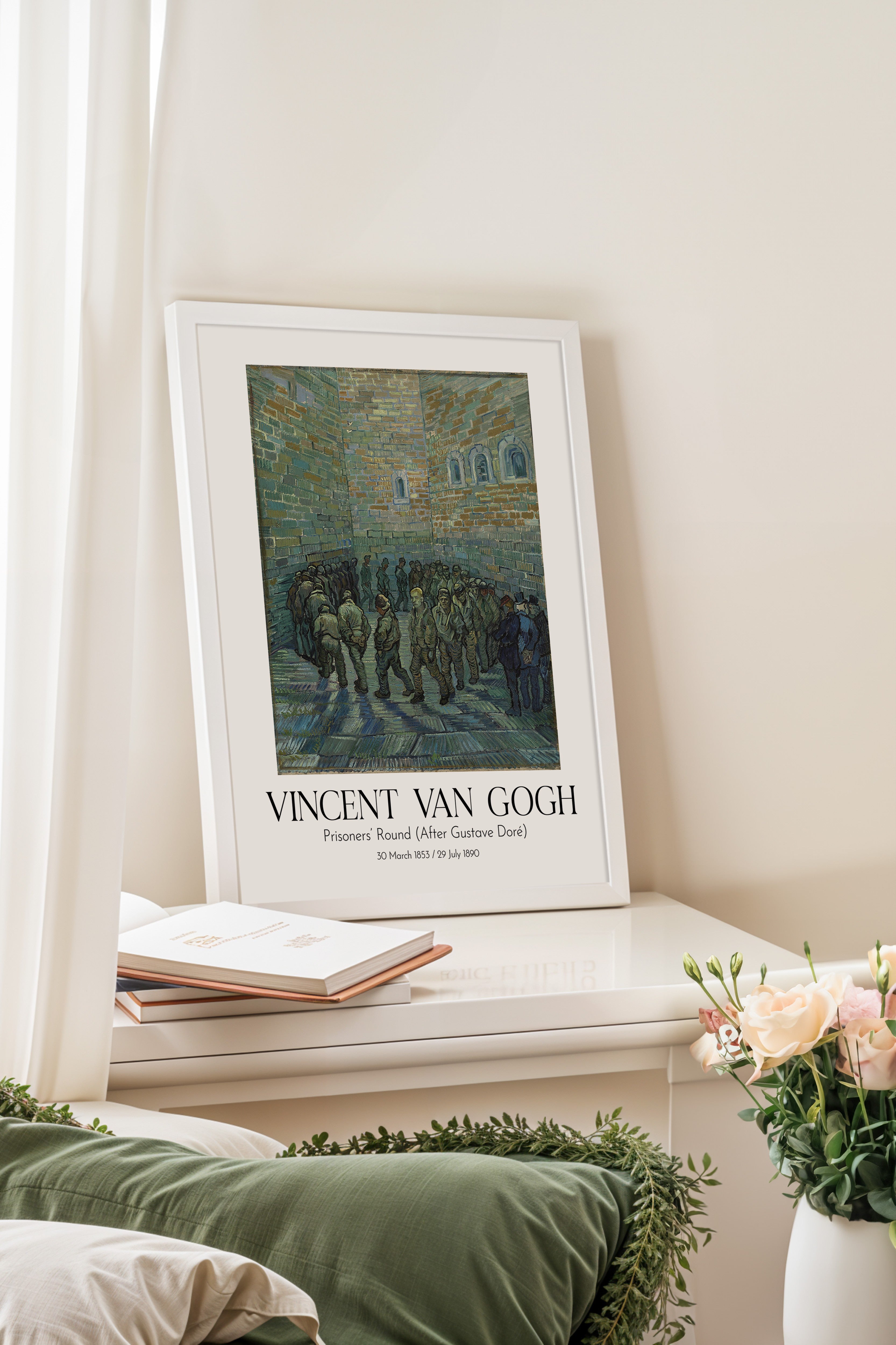 Vincent Van Gogh - Prisoners' Round (After Gustave Doré), Beyaz Çerçeveli Tablo, Sanat Serisi NO:110628