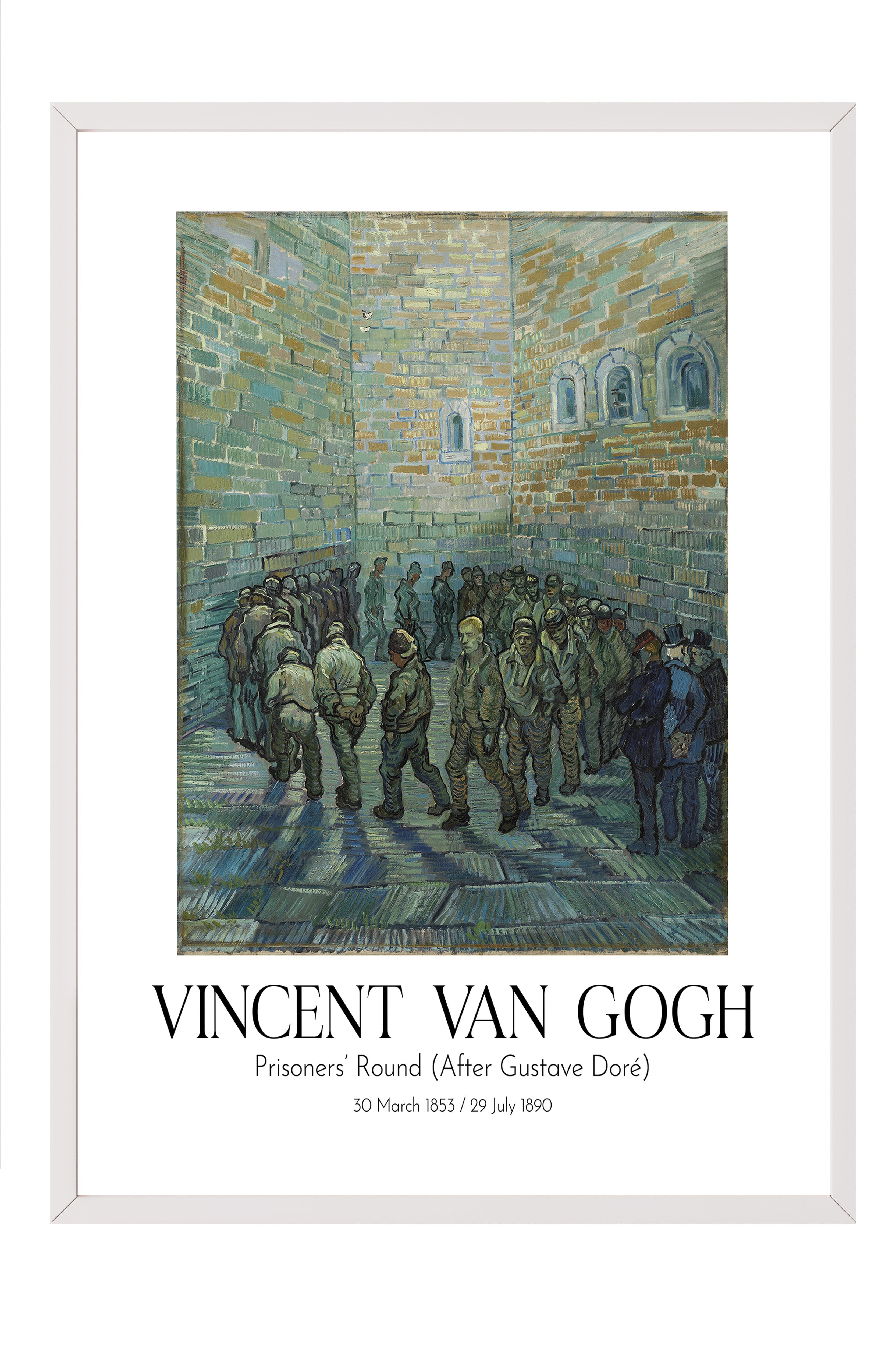 Vincent Van Gogh - Prisoners' Round (After Gustave Doré), Beyaz Çerçeveli Tablo, Sanat Serisi NO:110628