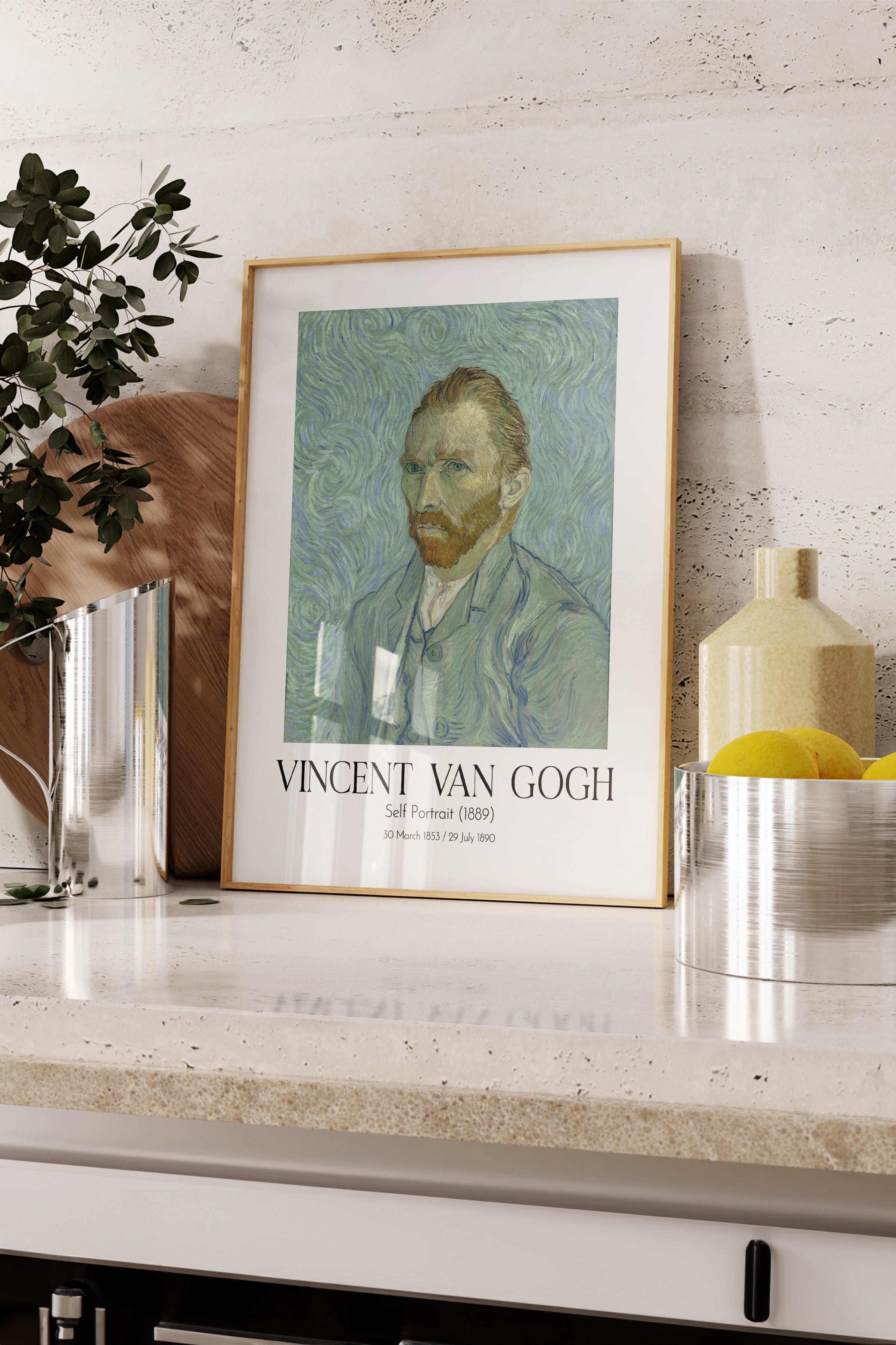 Vincent Van Gogh - Self Portrait (1889), Ahşap Çerçeveli Tablo, Sanat Serisi NO:110629