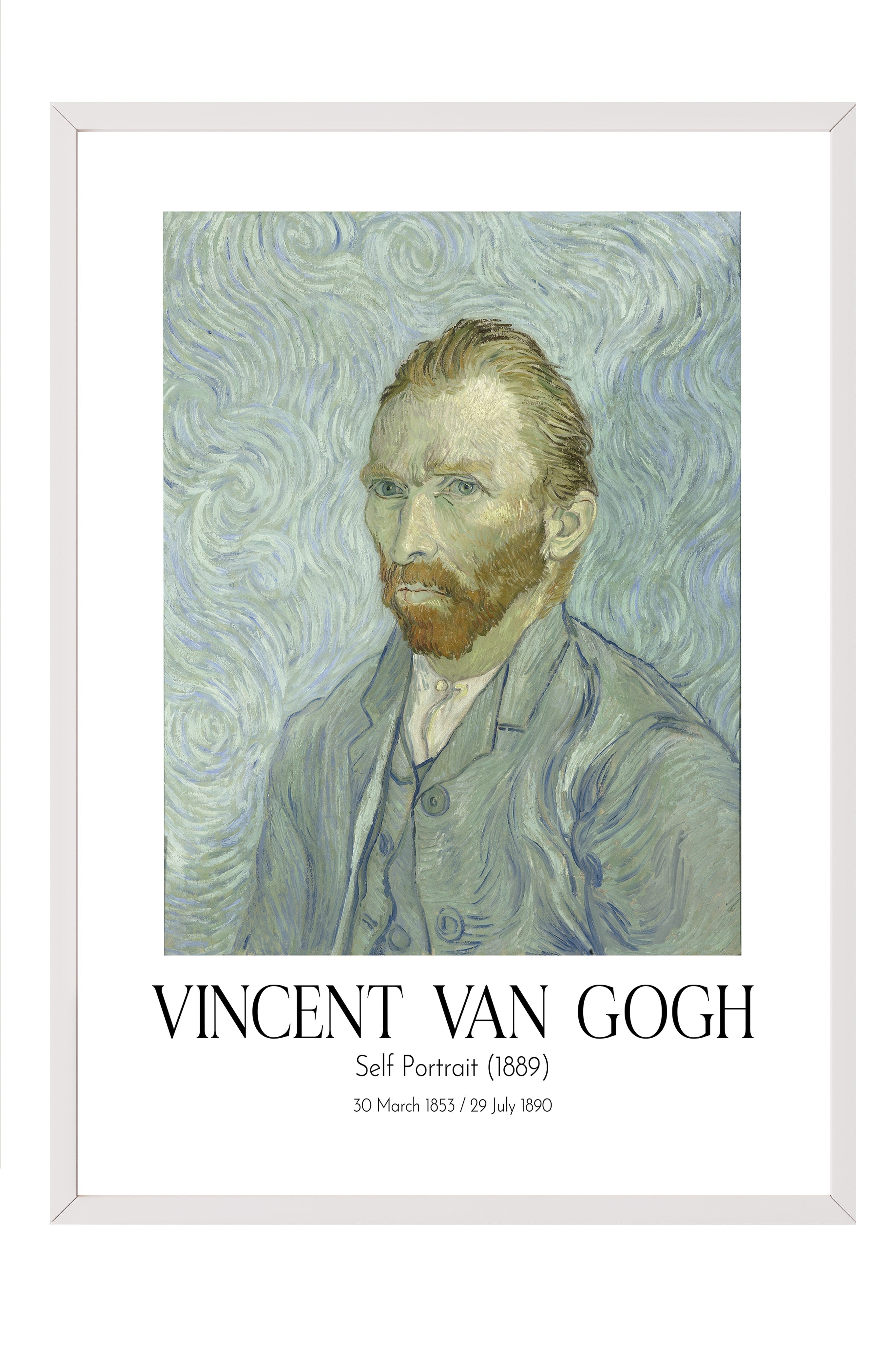 Vincent Van Gogh - Self Portrait (1889), Beyaz Çerçeveli Tablo, Sanat Serisi NO:110629