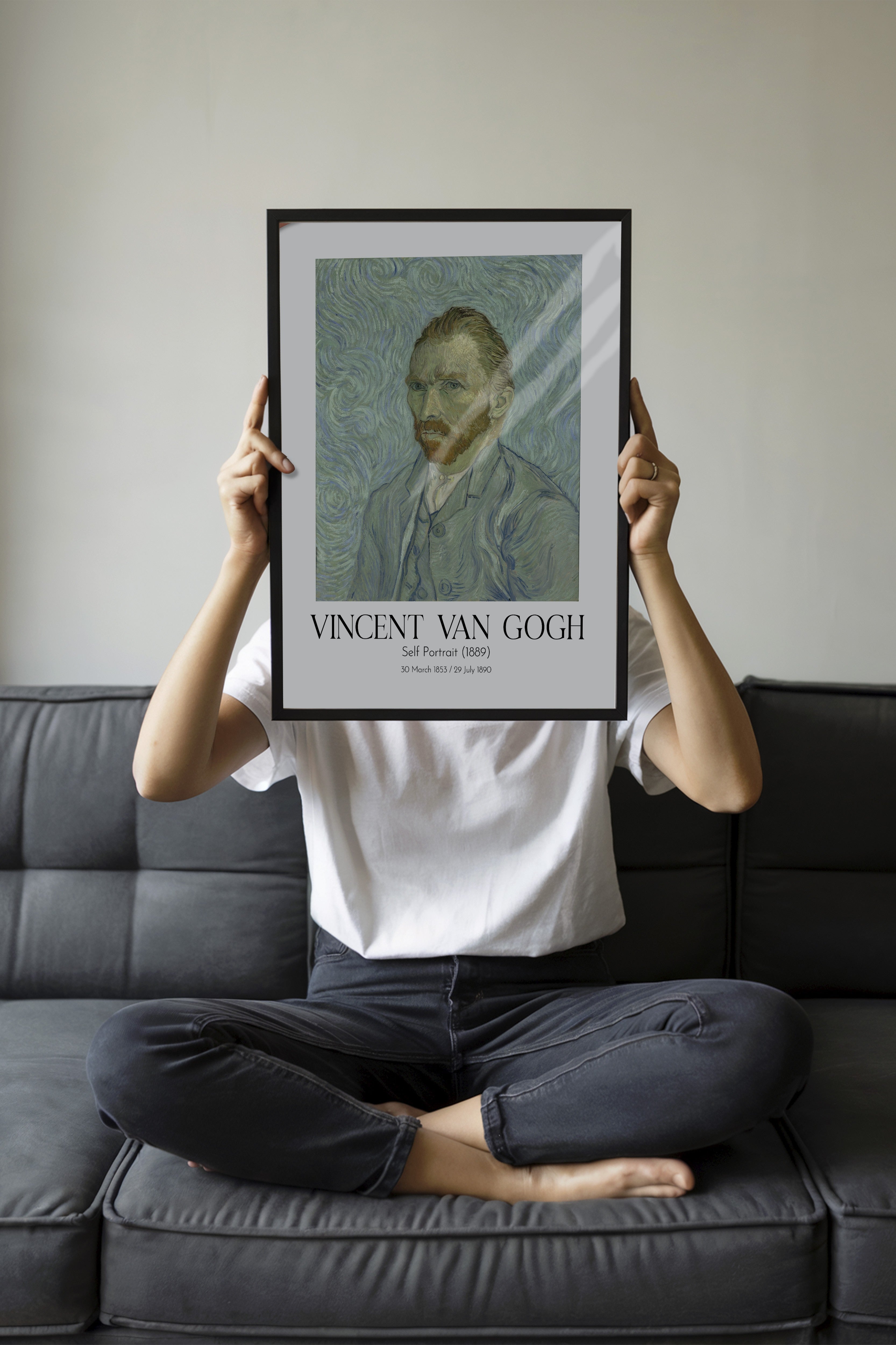 Vincent Van Gogh - Self Portrait (1889), Siyah Çerçeveli Tablo, Sanat Serisi NO:110629