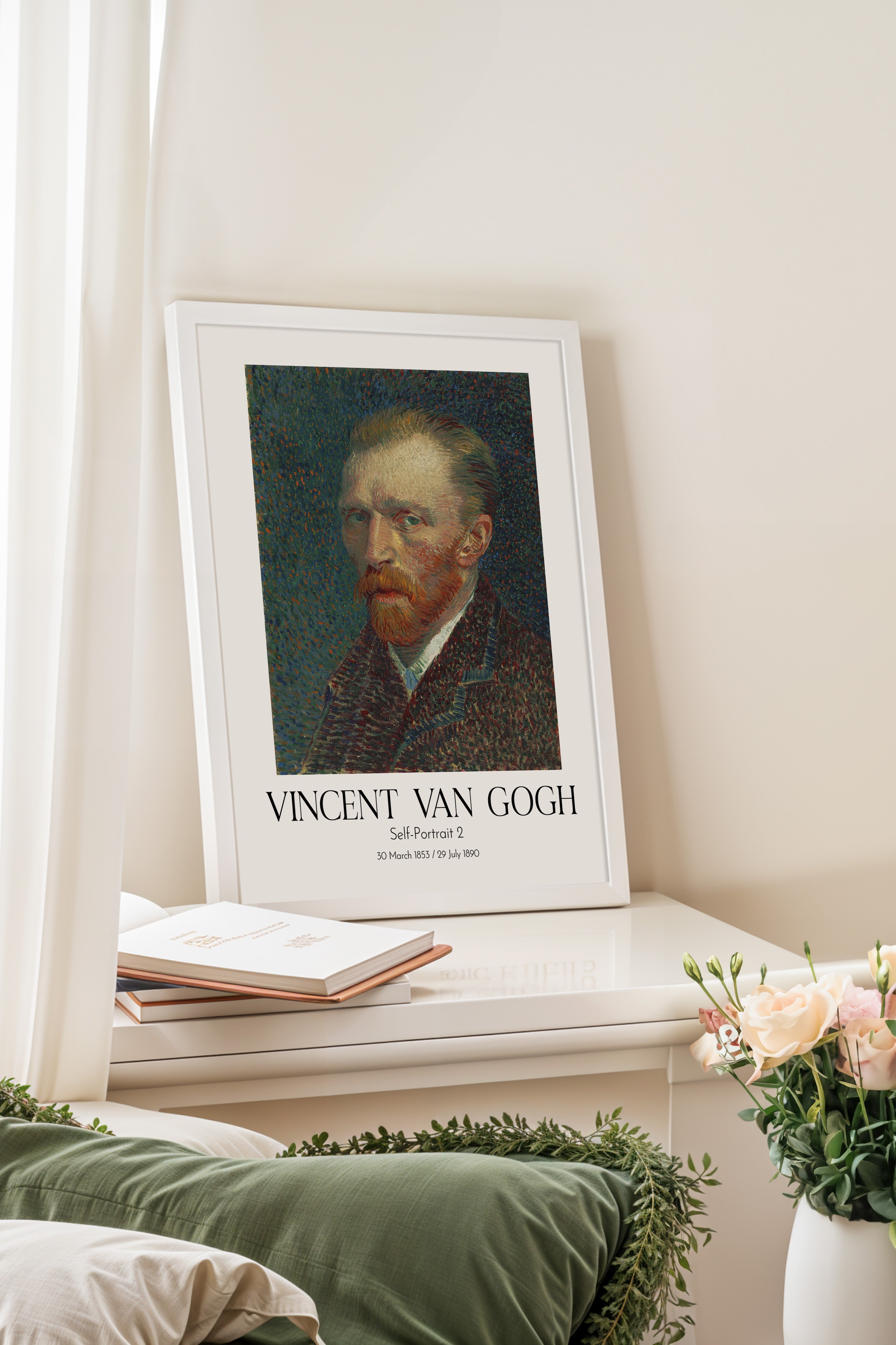 Vincent Van Gogh - Self-Portrait 2, Beyaz Çerçeveli Tablo, Sanat Serisi NO:110613