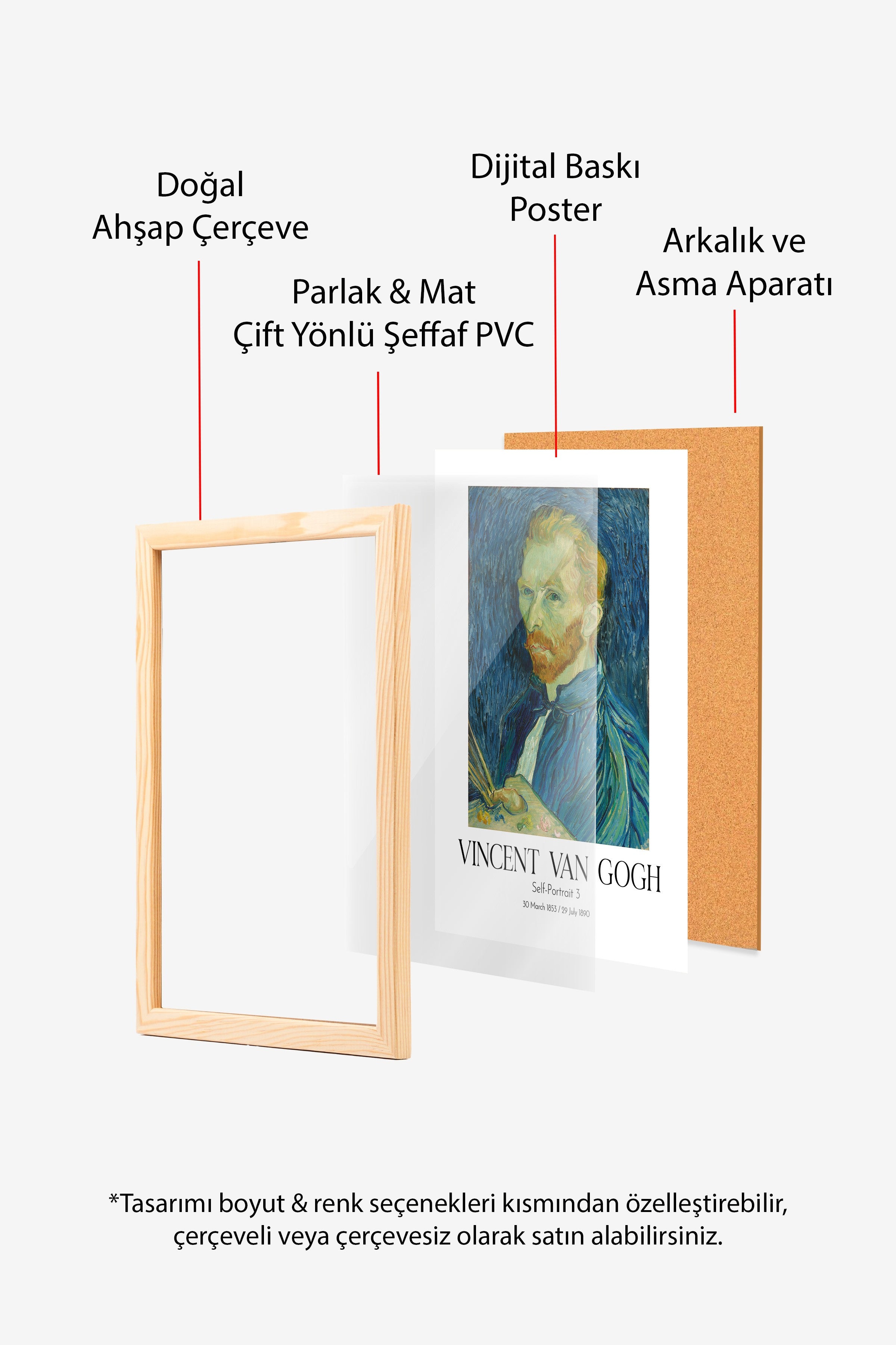 Vincent Van Gogh - Self-Portrait 3, Ahşap Çerçeveli Tablo, Sanat Serisi NO:110615