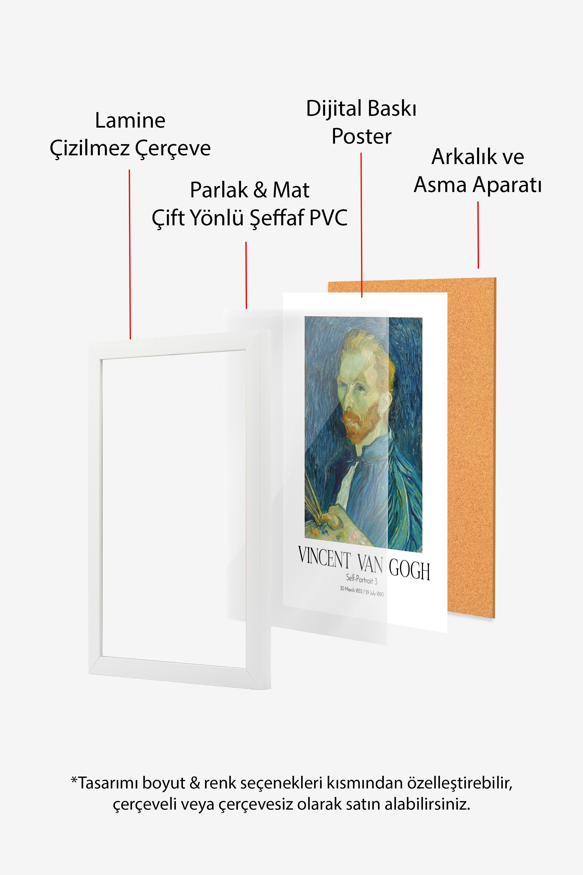 Vincent Van Gogh - Self-Portrait 3, Beyaz Çerçeveli Tablo, Sanat Serisi NO:110615