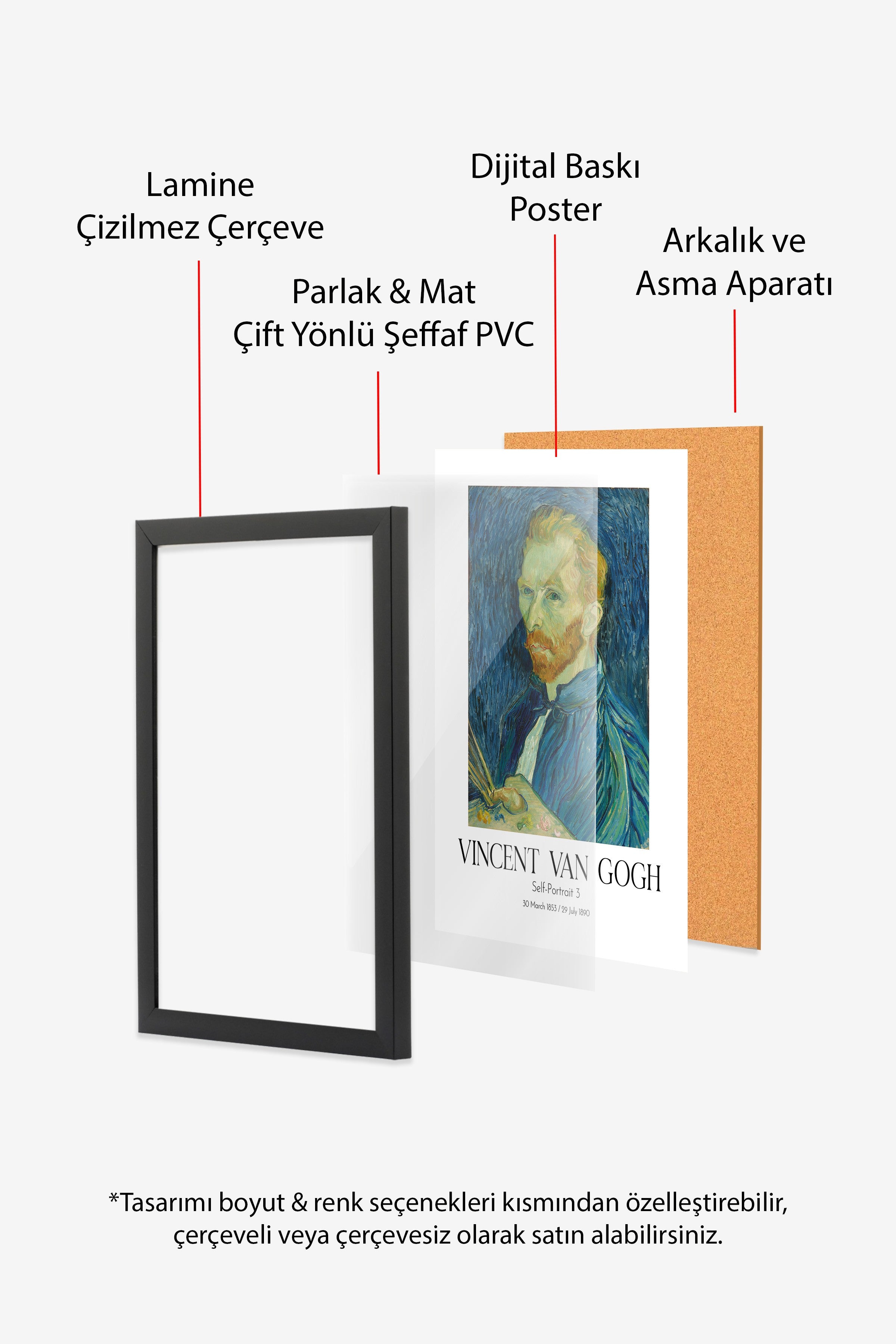 Vincent Van Gogh - Self-Portrait 3, Siyah Çerçeveli Tablo, Sanat Serisi NO:110615