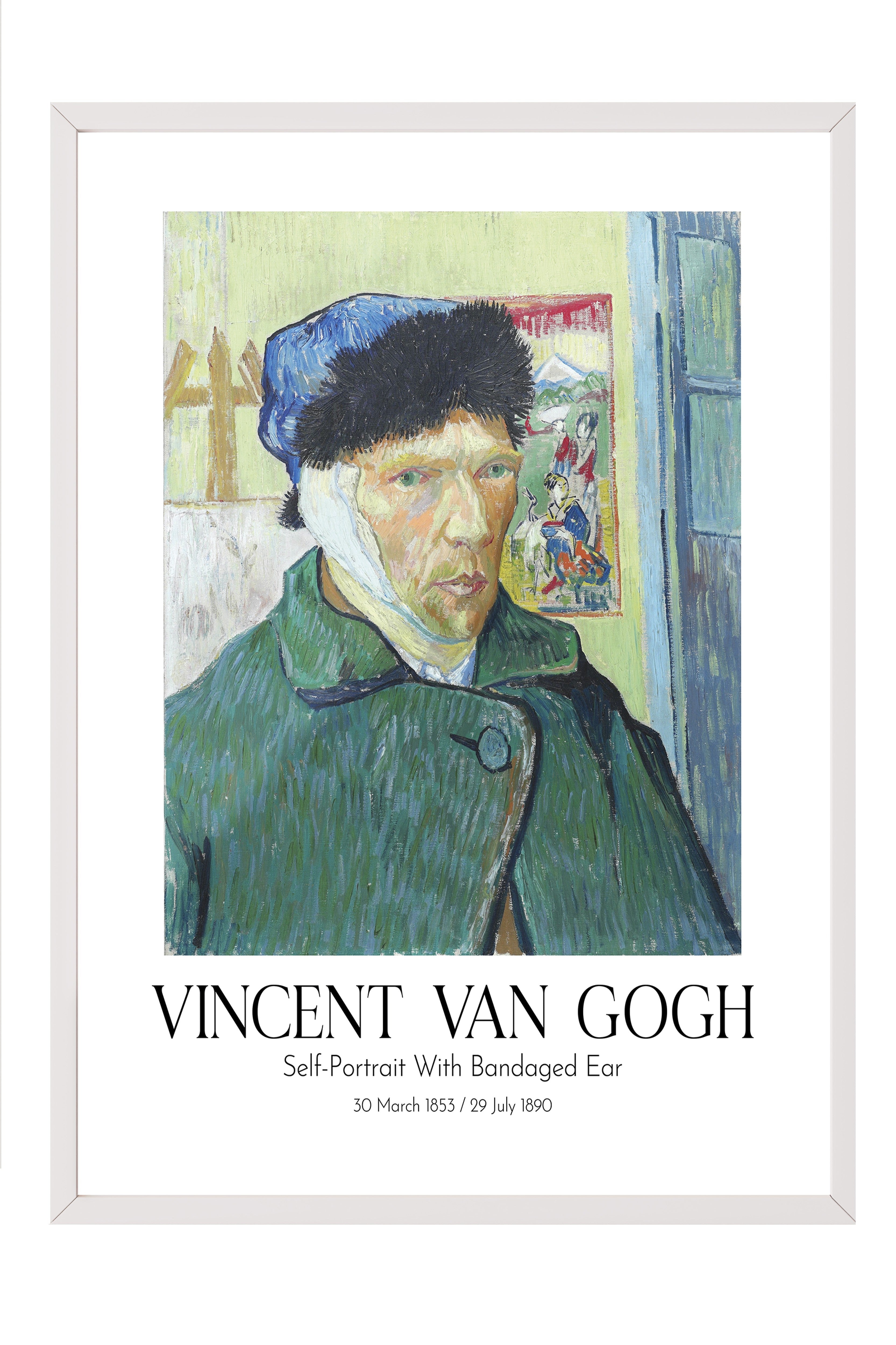 Vincent Van Gogh - Self-Portrait With Bandaged Ear, Beyaz Çerçeveli Tablo, Sanat Serisi NO:110608