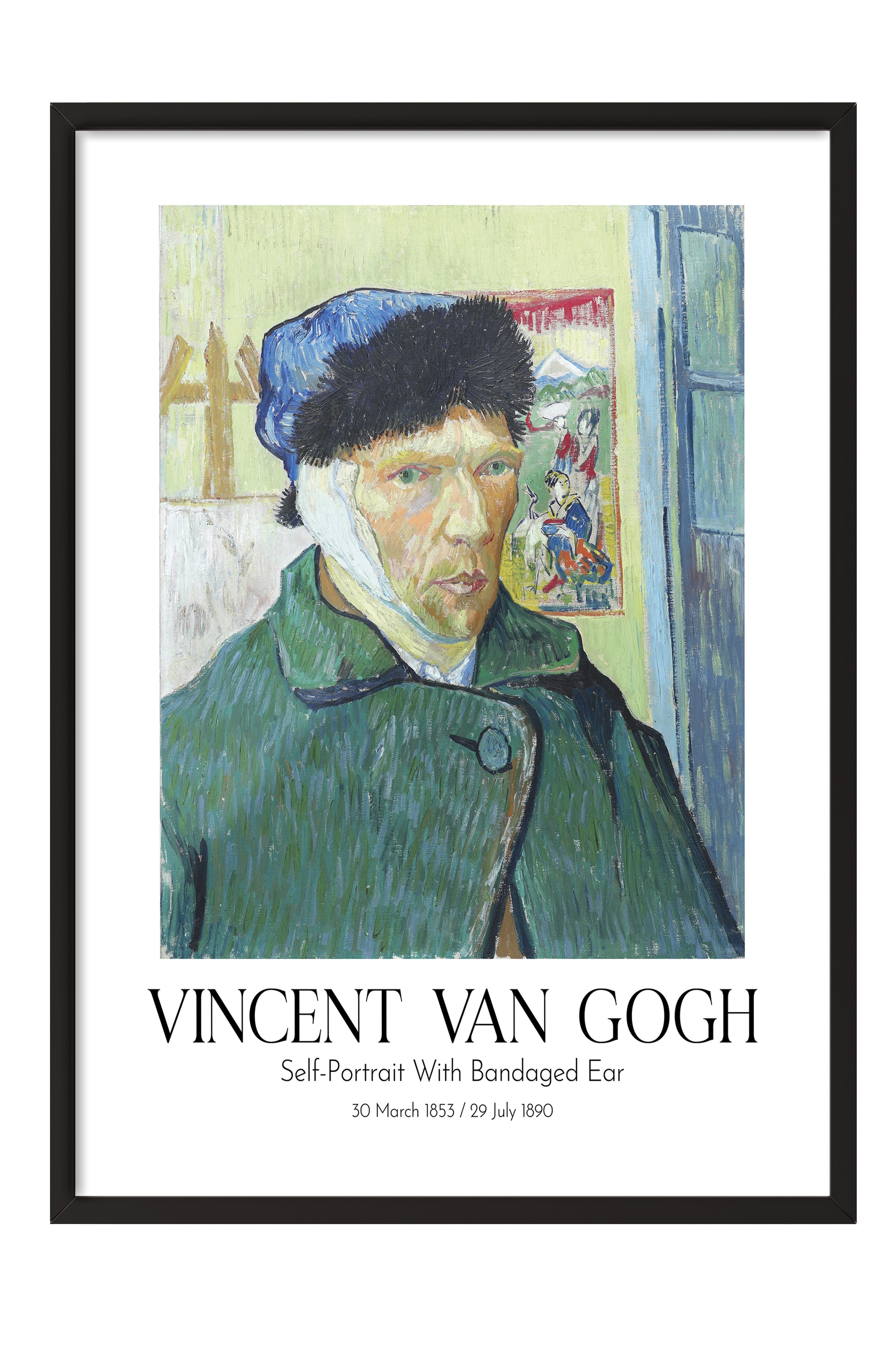 Vincent Van Gogh - Self-Portrait With Bandaged Ear, Siyah Çerçeveli Tablo, Sanat Serisi NO:110608