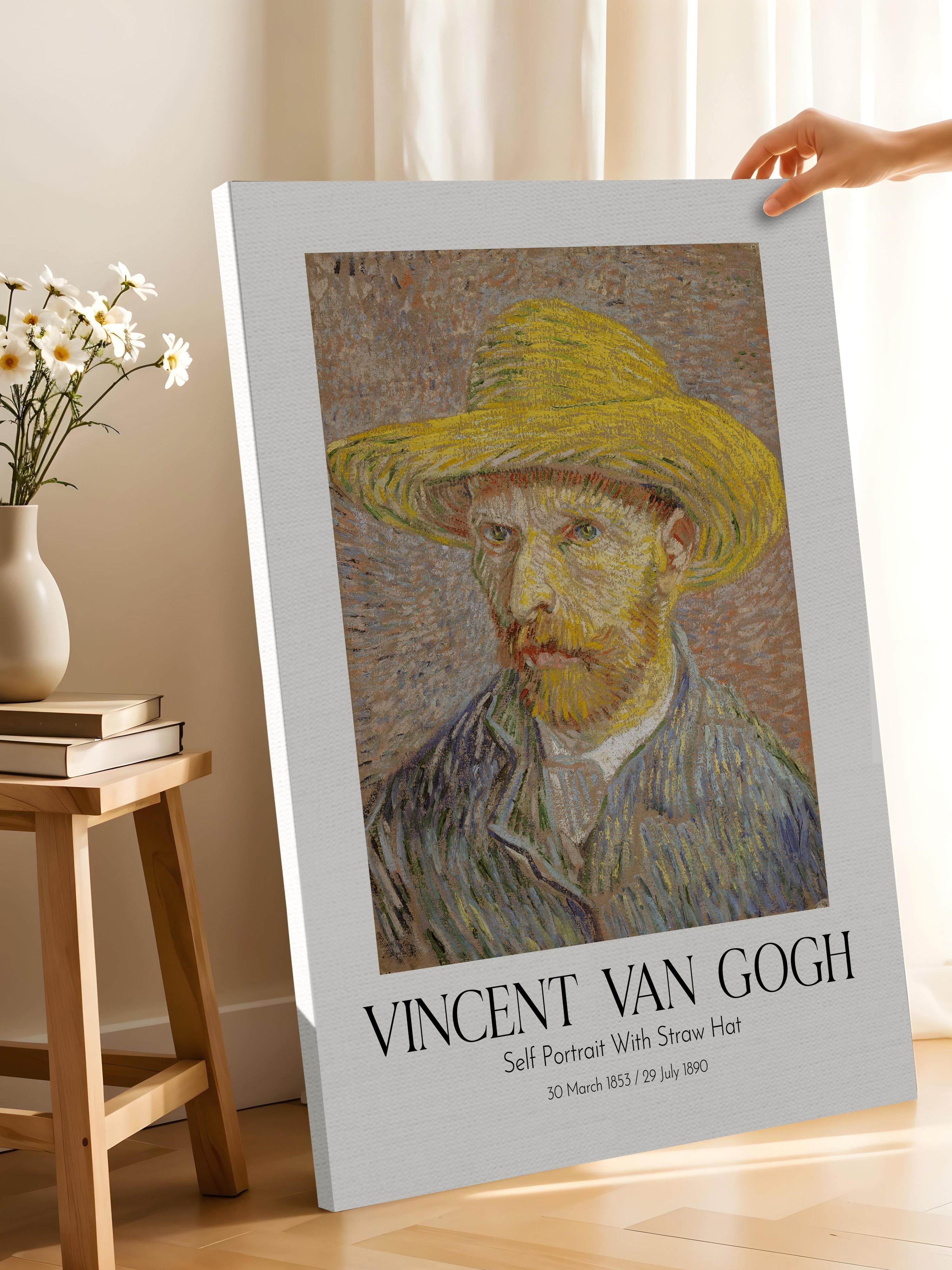 Vincent Van Gogh - Self Portrait With Straw Hat, Kanvas Tablo, Sanat Serisi NO:110604