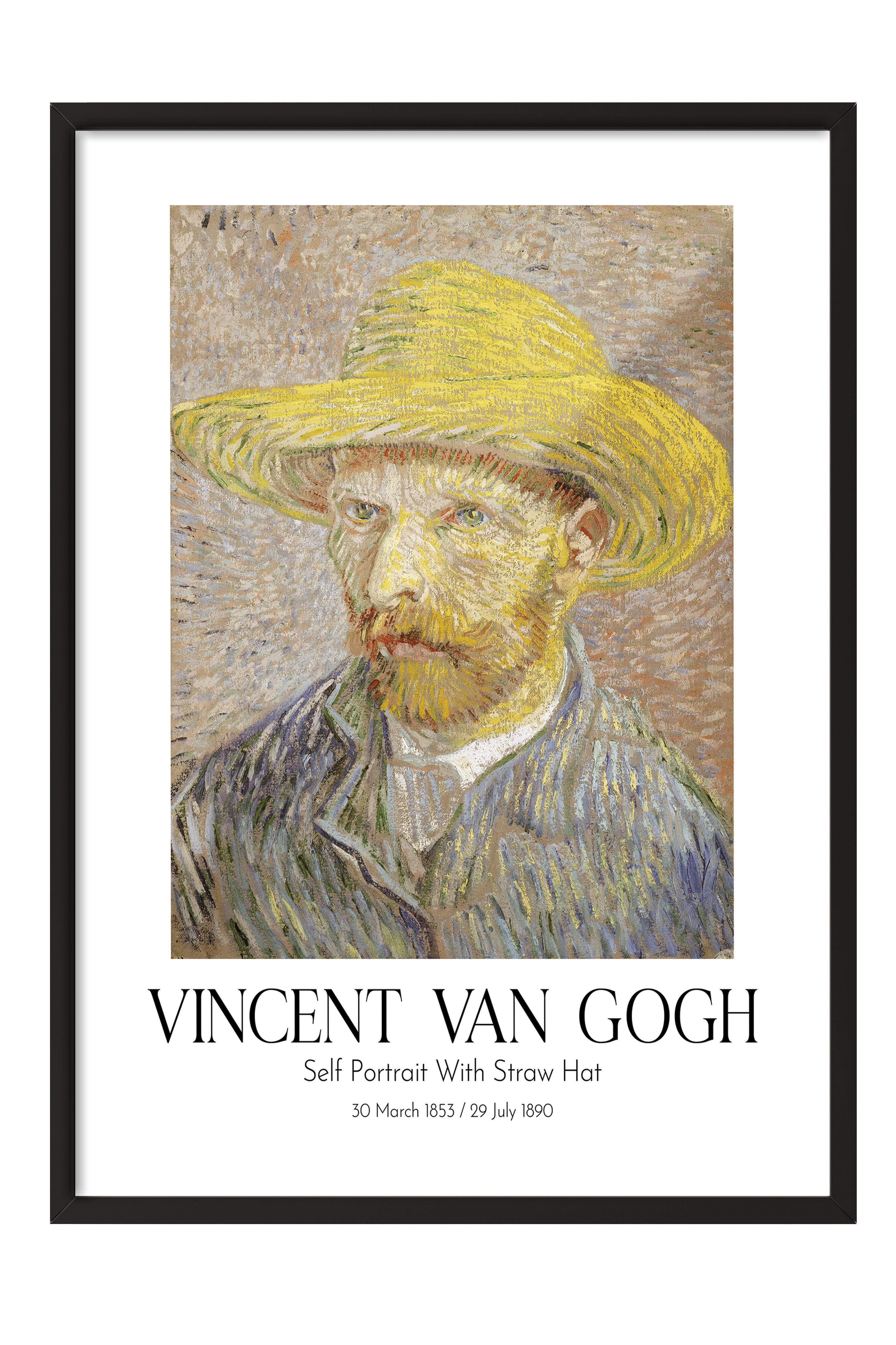 Vincent Van Gogh - Self Portrait With Straw Hat, Siyah Çerçeveli Tablo, Sanat Serisi NO:110604