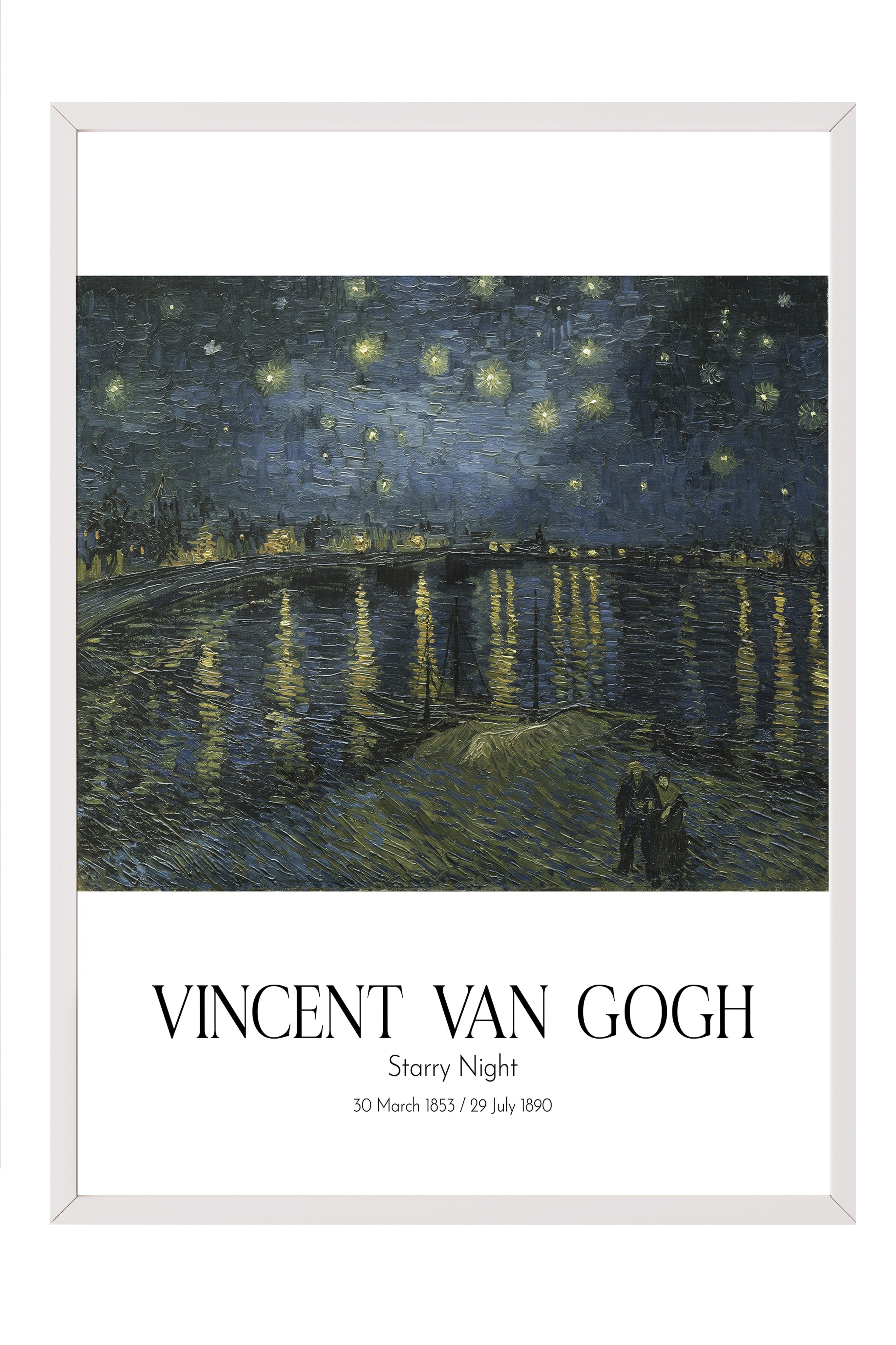 Vincent Van Gogh - Starry Night, Beyaz Çerçeveli Tablo, Sanat Serisi NO:110617