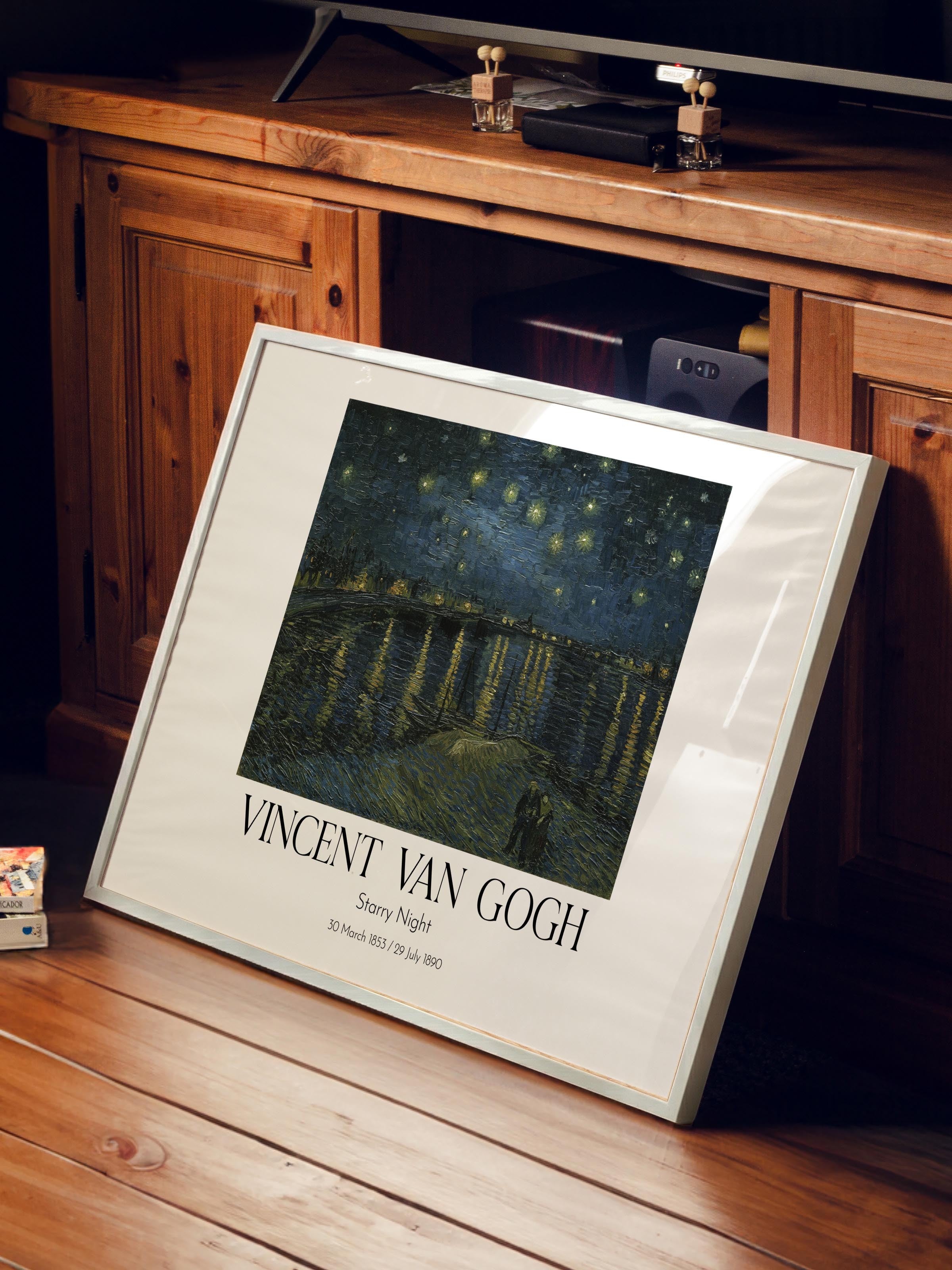 Vincent Van Gogh - Starry Night, Beyaz Çerçeveli Tablo, Sanat Serisi NO:110638