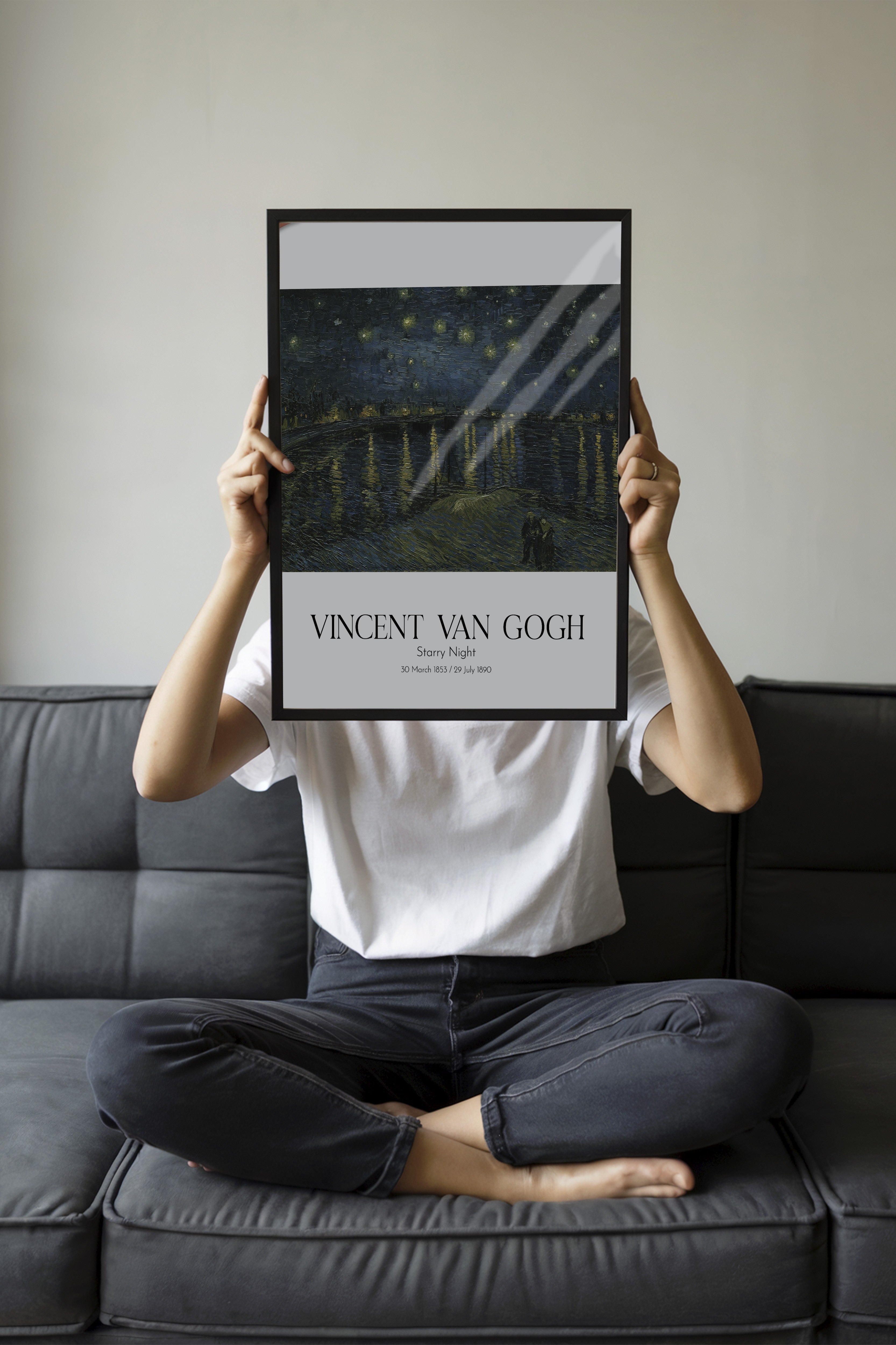 Vincent Van Gogh - Starry Night, Siyah Çerçeveli Tablo, Sanat Serisi NO:110617