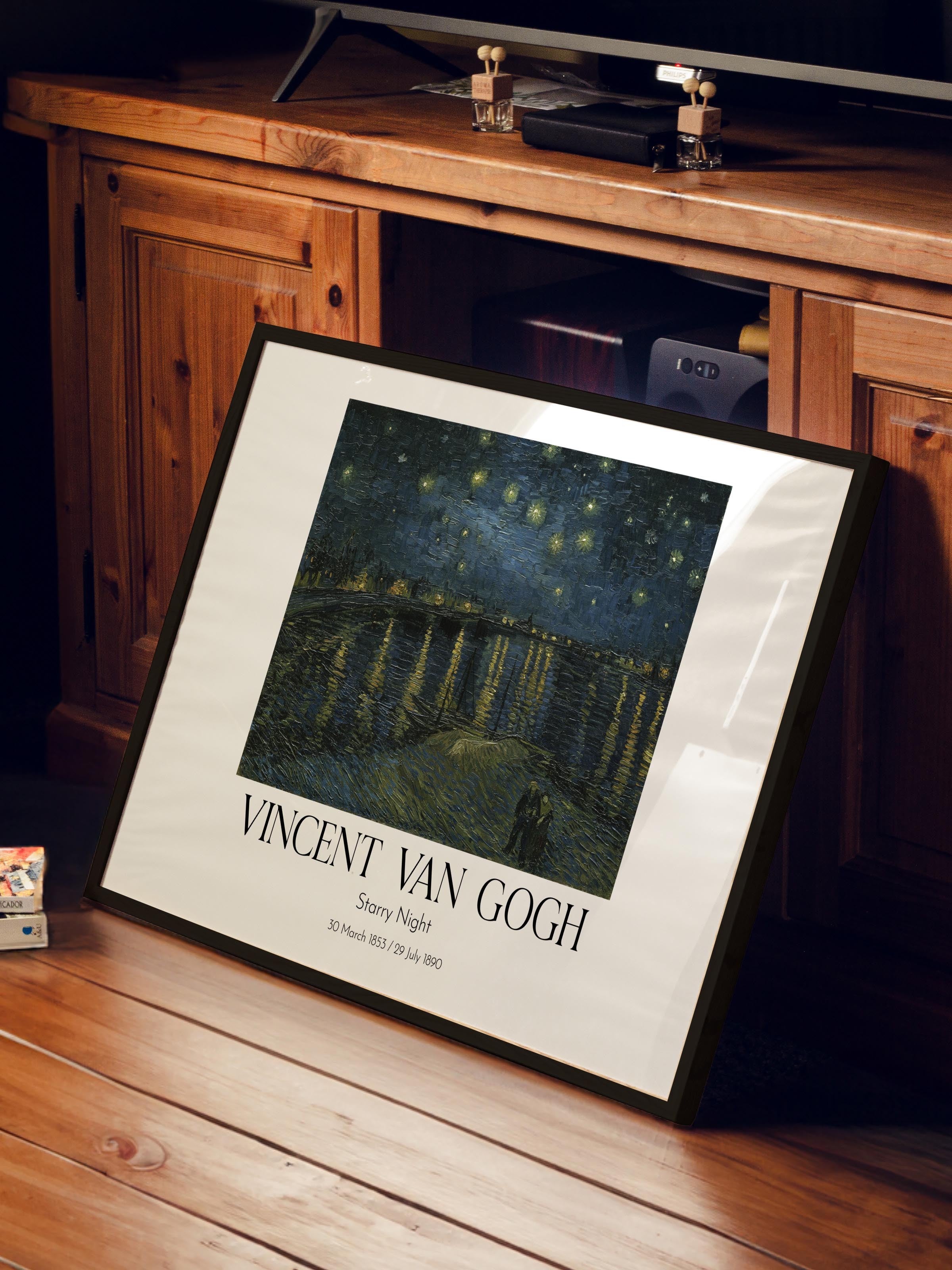 Vincent Van Gogh - Starry Night, Siyah Çerçeveli Tablo, Sanat Serisi NO:110638