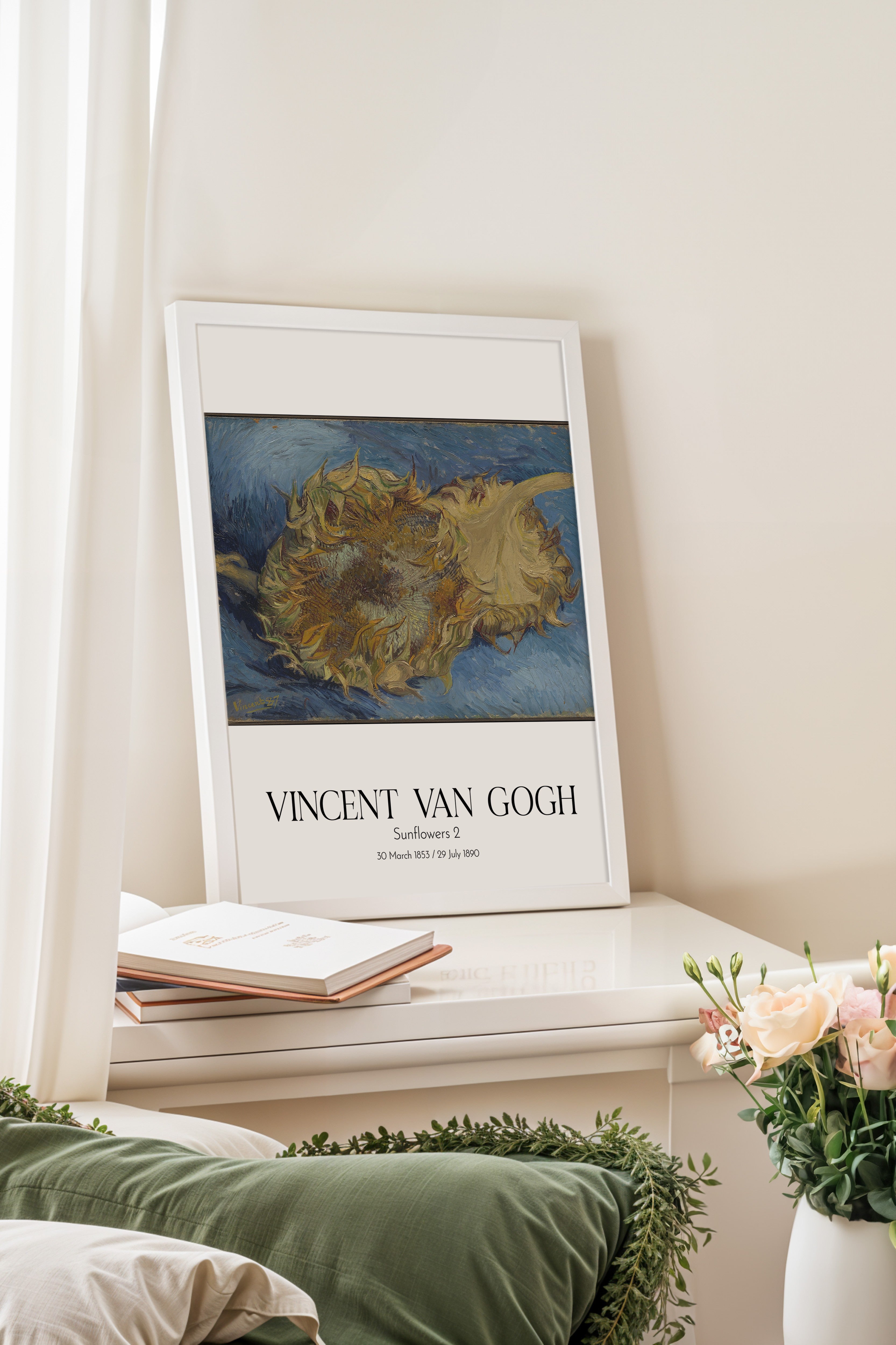 Vincent Van Gogh - Sunflowers 2, Beyaz Çerçeveli Tablo, Sanat Serisi NO:110618
