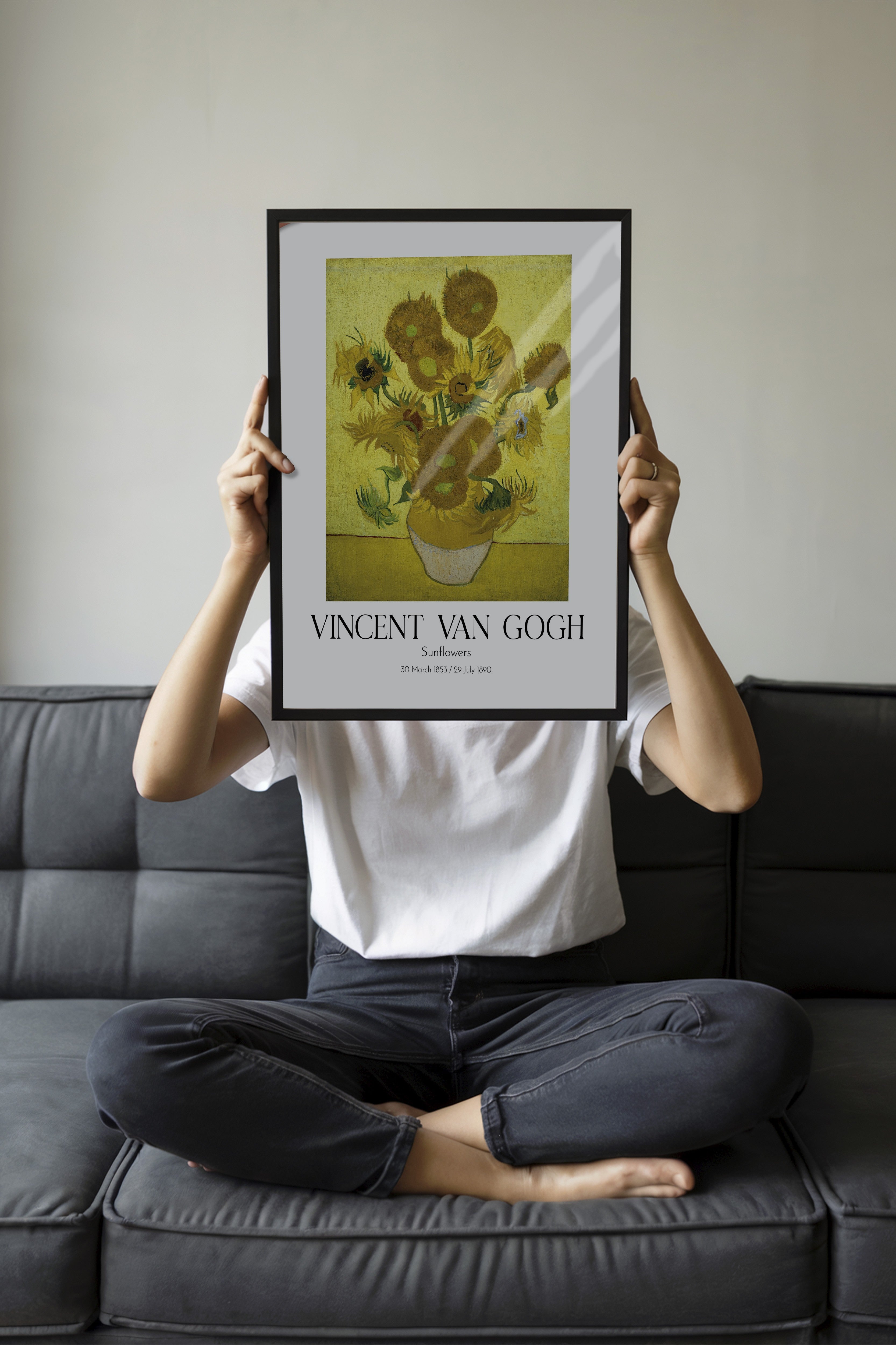 Vincent Van Gogh - Sunflowers, Siyah Çerçeveli Tablo, Sanat Serisi NO:110619
