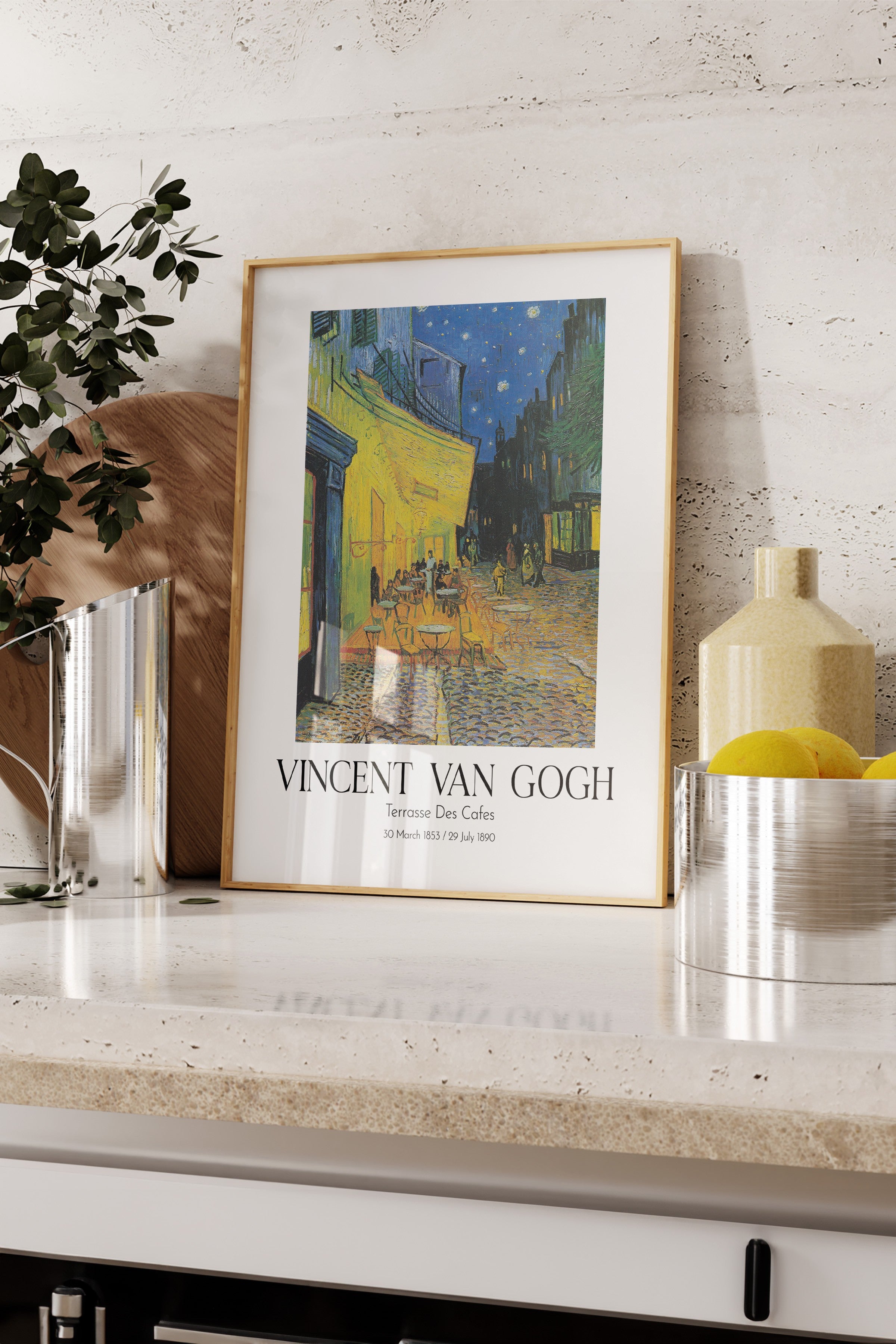 Vincent Van Gogh - Terrasse Des Cafes, Ahşap Çerçeveli Tablo, Sanat Serisi NO:110607
