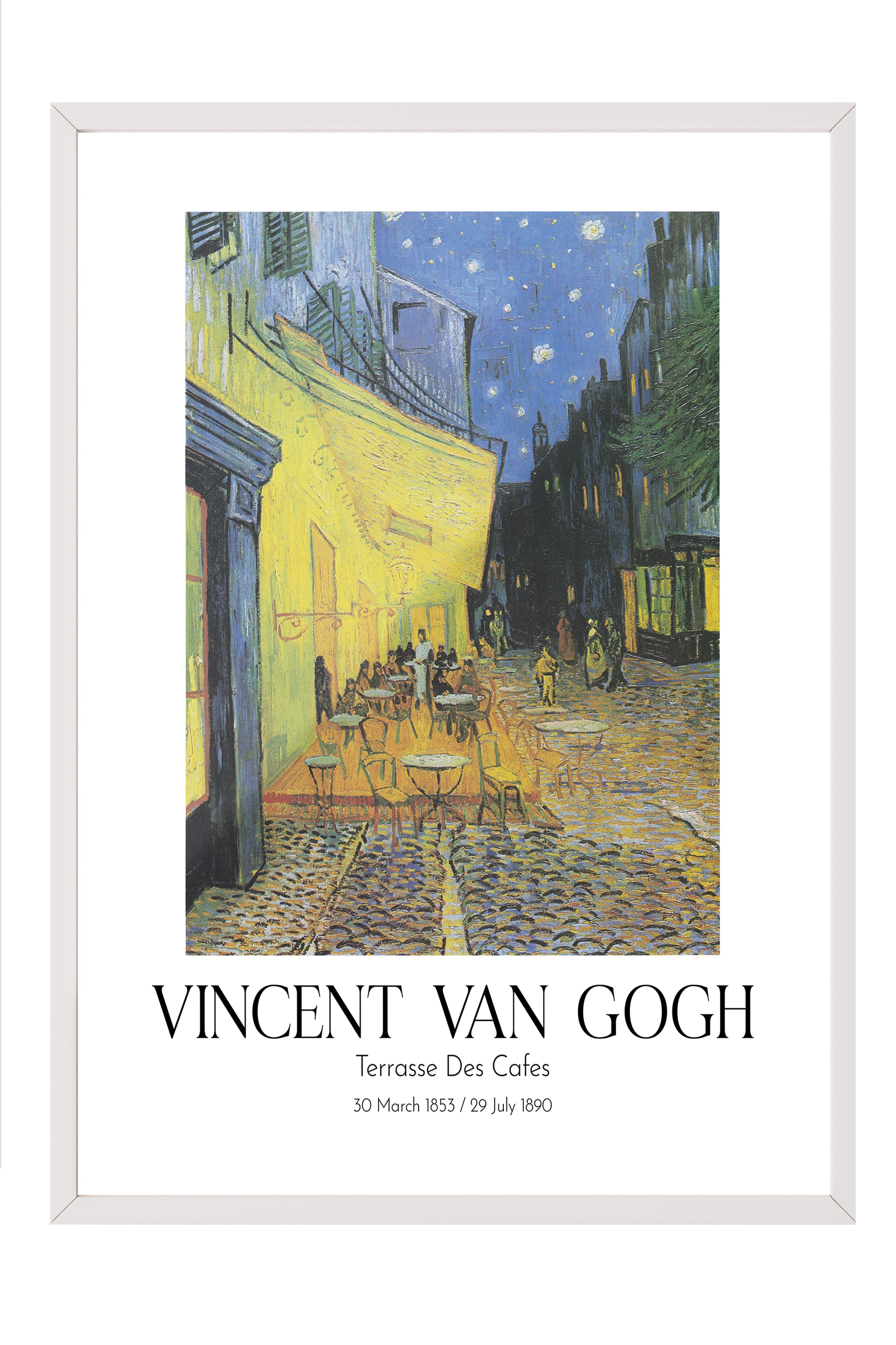 Vincent Van Gogh - Terrasse Des Cafes, Beyaz Çerçeveli Tablo, Sanat Serisi NO:110607
