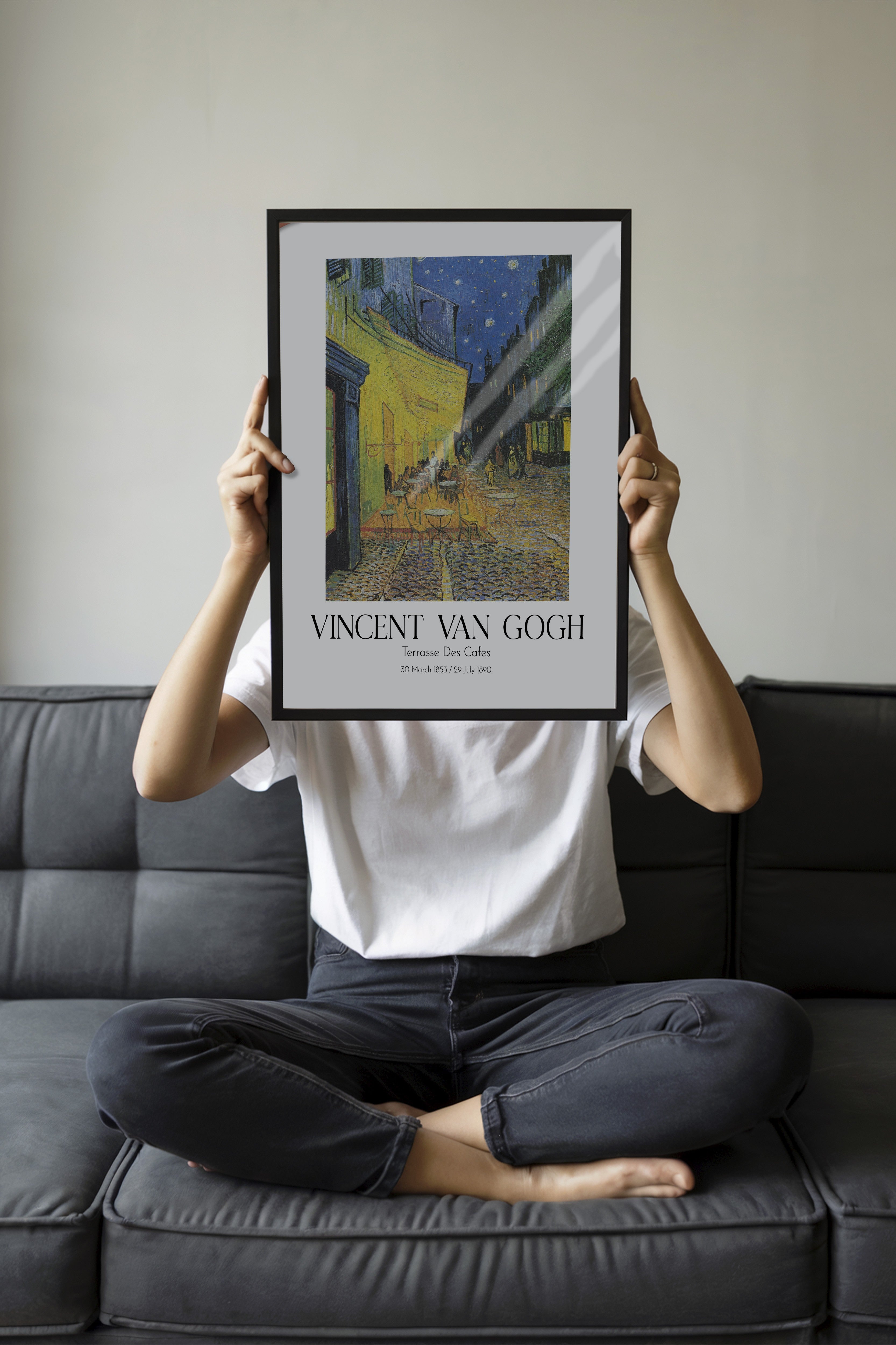 Vincent Van Gogh - Terrasse Des Cafes, Siyah Çerçeveli Tablo, Sanat Serisi NO:110607