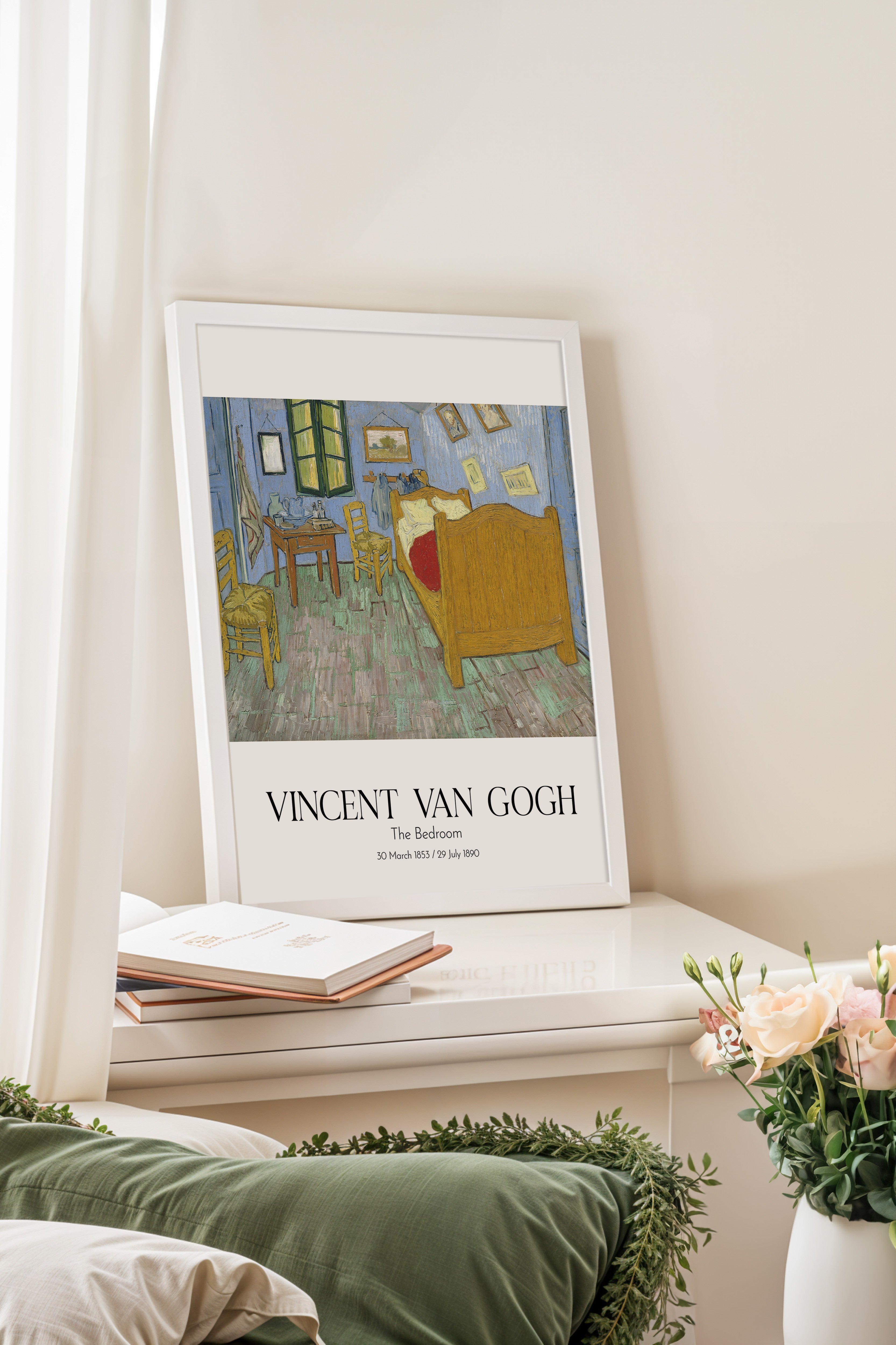 Vincent Van Gogh - The Bedroom, Beyaz Çerçeveli Tablo, Sanat Serisi NO:110621