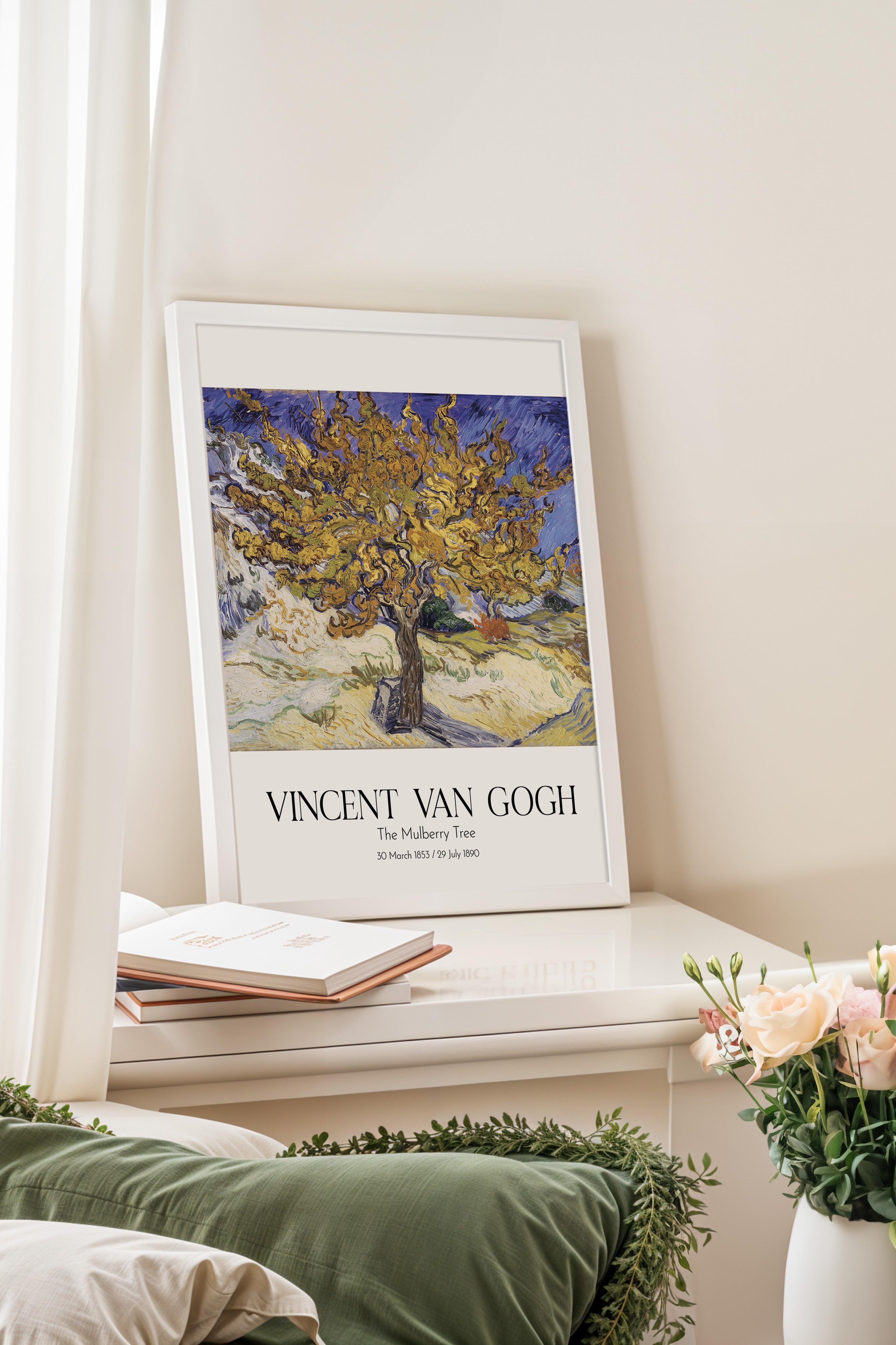 Vincent Van Gogh - The Mulberry Tree, Beyaz Çerçeveli Tablo, Sanat Serisi NO:110600