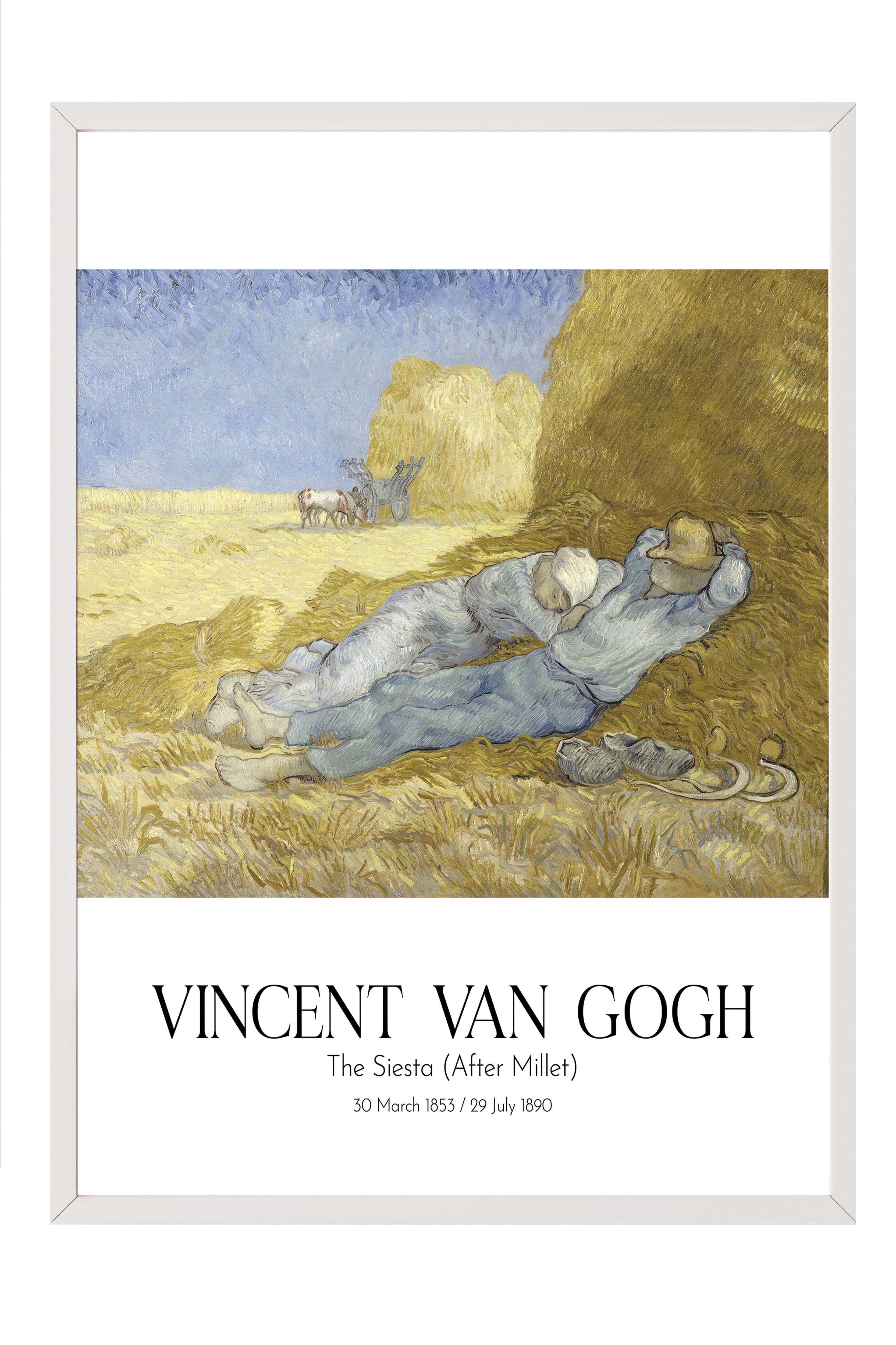 Vincent Van Gogh - The Siesta (After Millet), Beyaz Çerçeveli Tablo, Sanat Serisi NO:110624