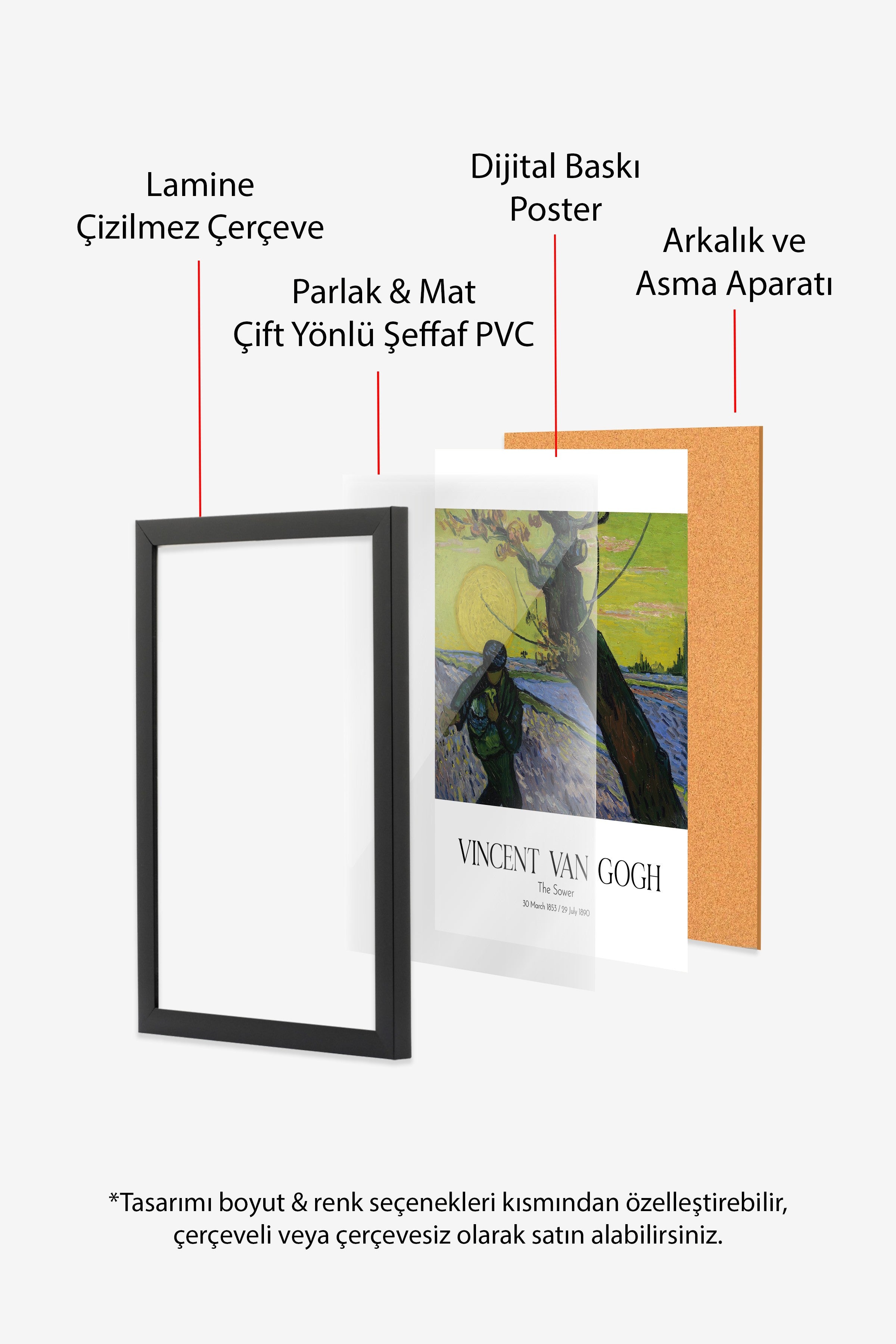 Vincent Van Gogh - The Sower, Siyah Çerçeveli Tablo, Sanat Serisi NO:110625