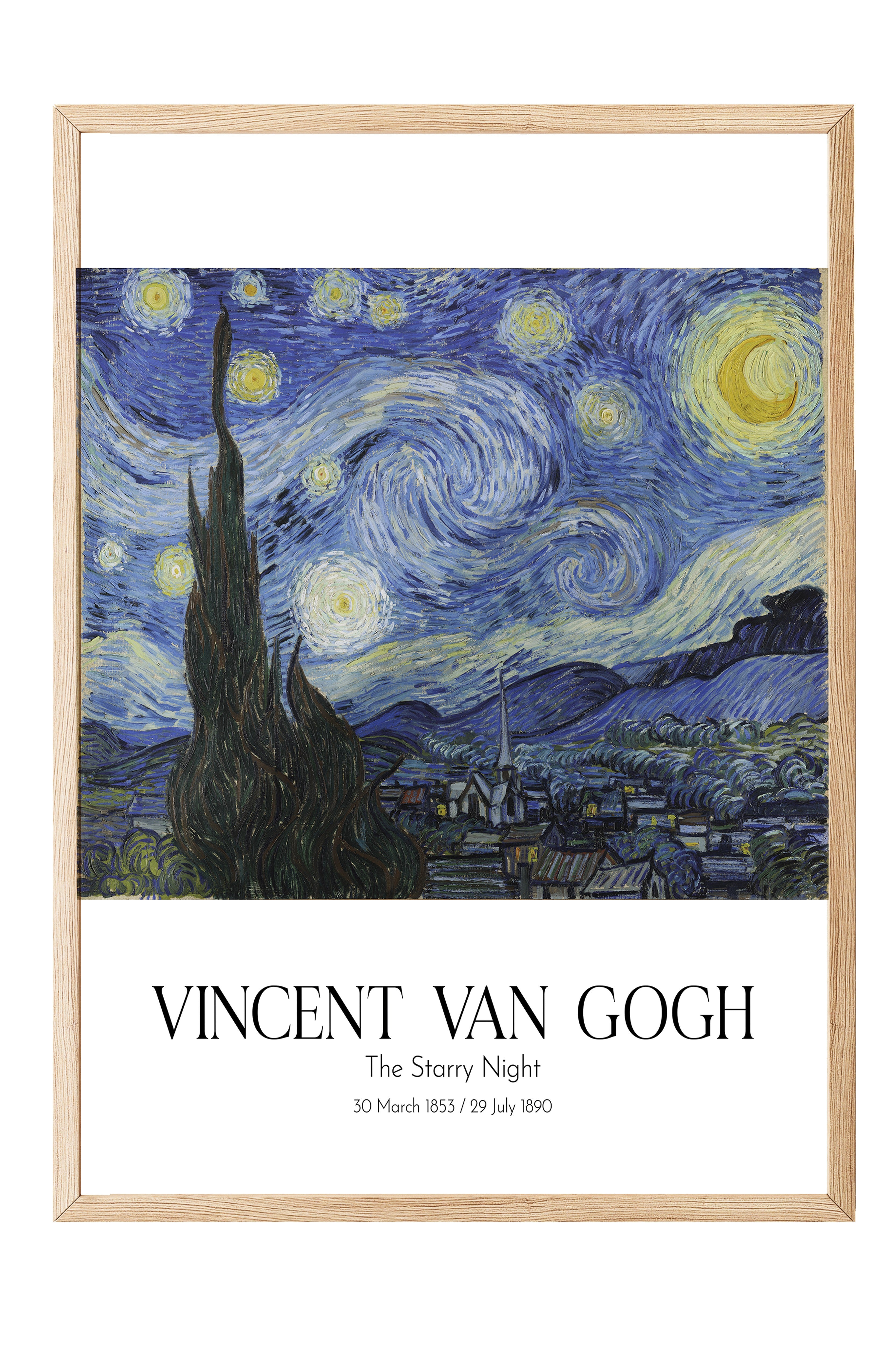 Vincent Van Gogh - The Starry Night, Ahşap Çerçeveli Tablo, Sanat Serisi NO:110626