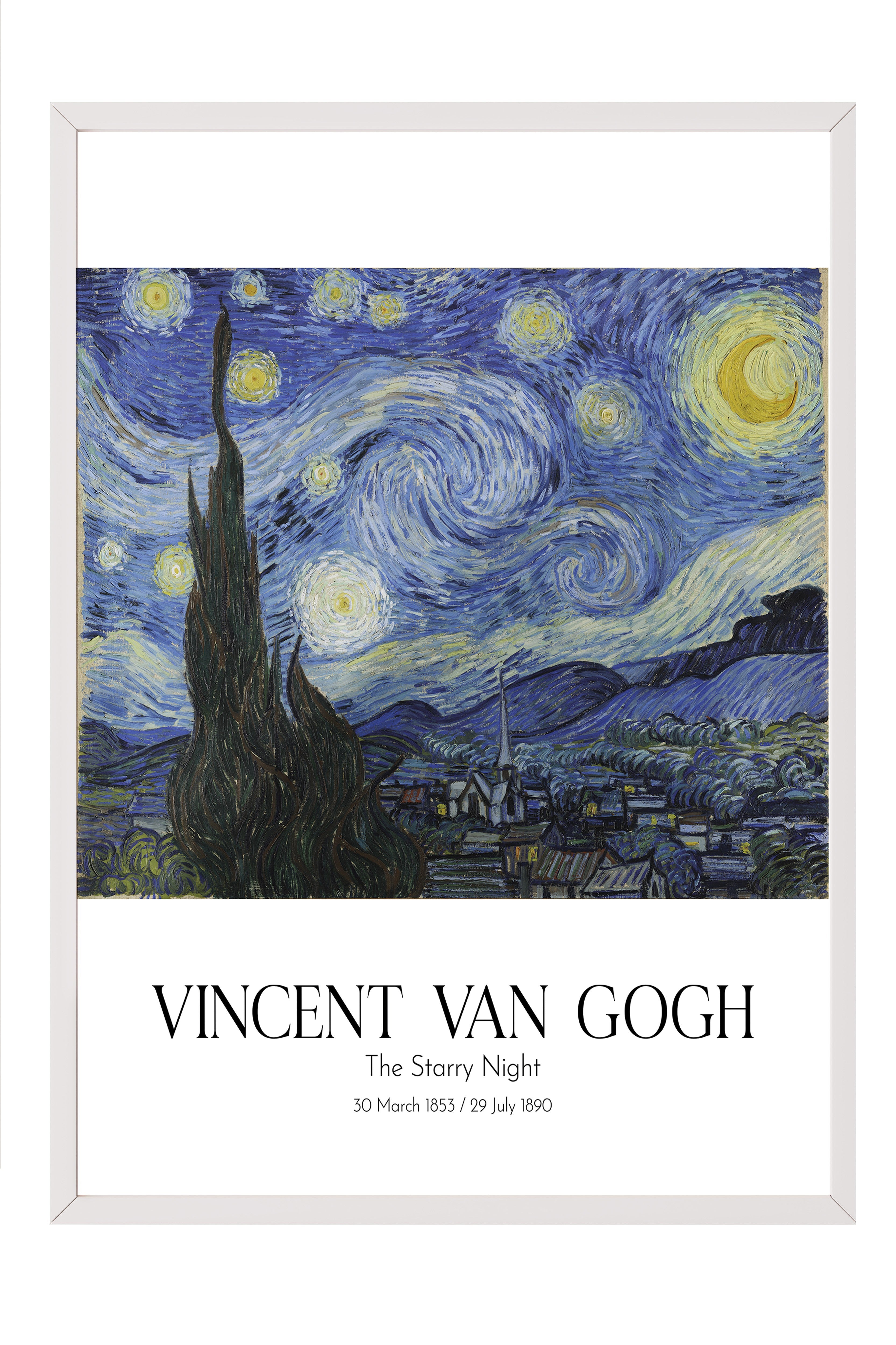 Vincent Van Gogh - The Starry Night, Beyaz Çerçeveli Tablo, Sanat Serisi NO:110626