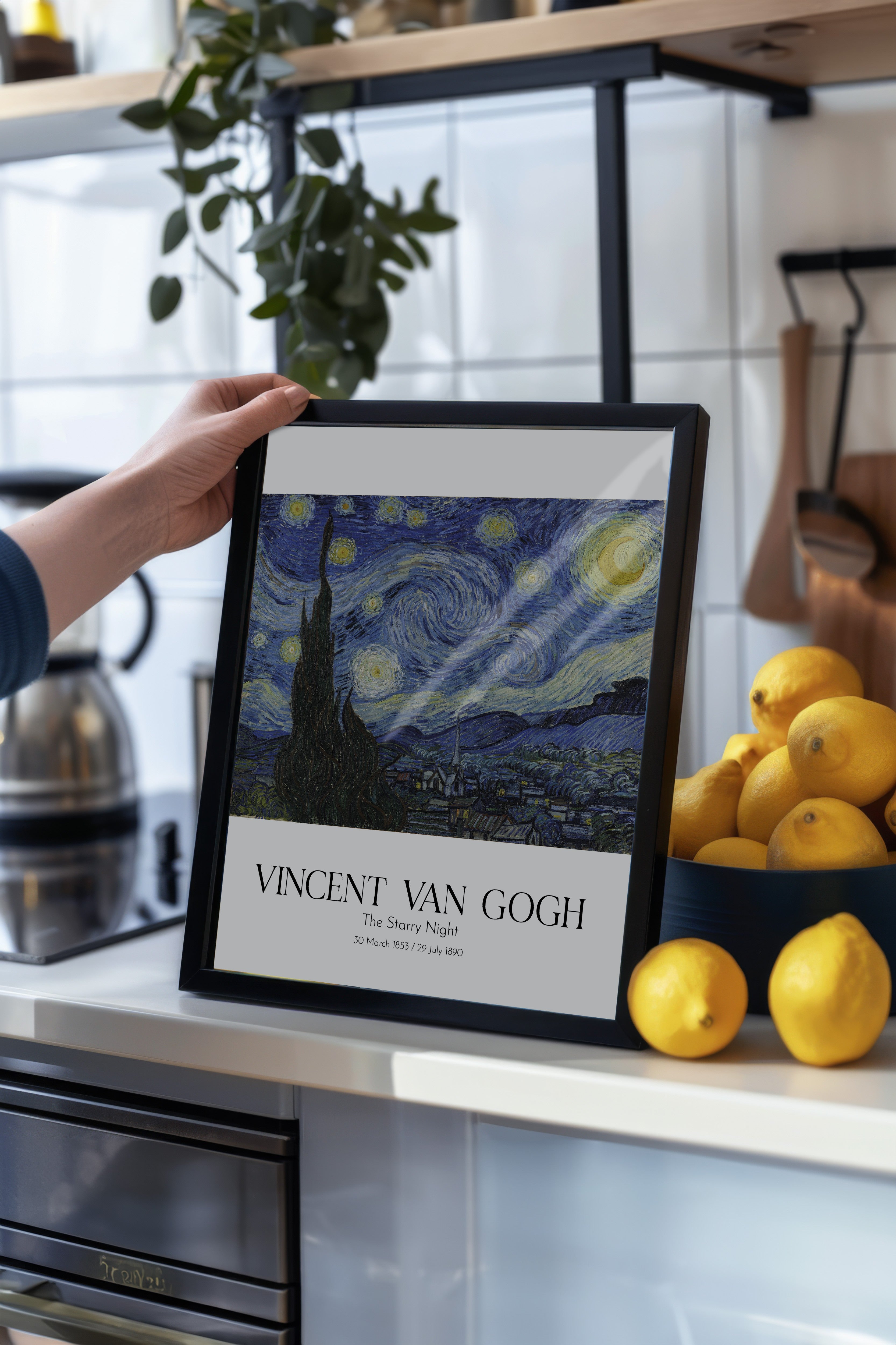 Vincent Van Gogh - The Starry Night, Siyah Çerçeveli Tablo, Sanat Serisi NO:110626