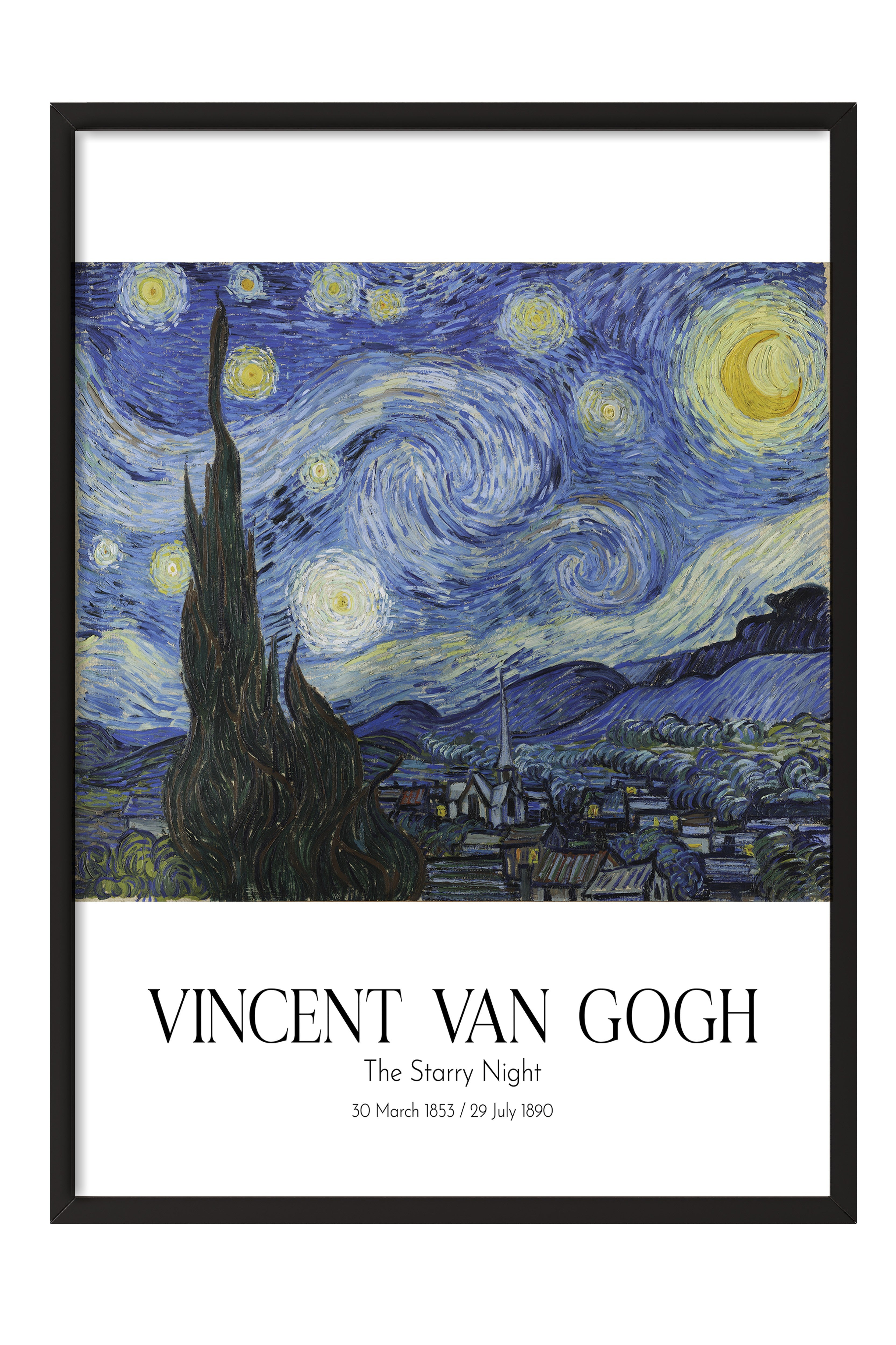 Vincent Van Gogh - The Starry Night, Siyah Çerçeveli Tablo, Sanat Serisi NO:110626