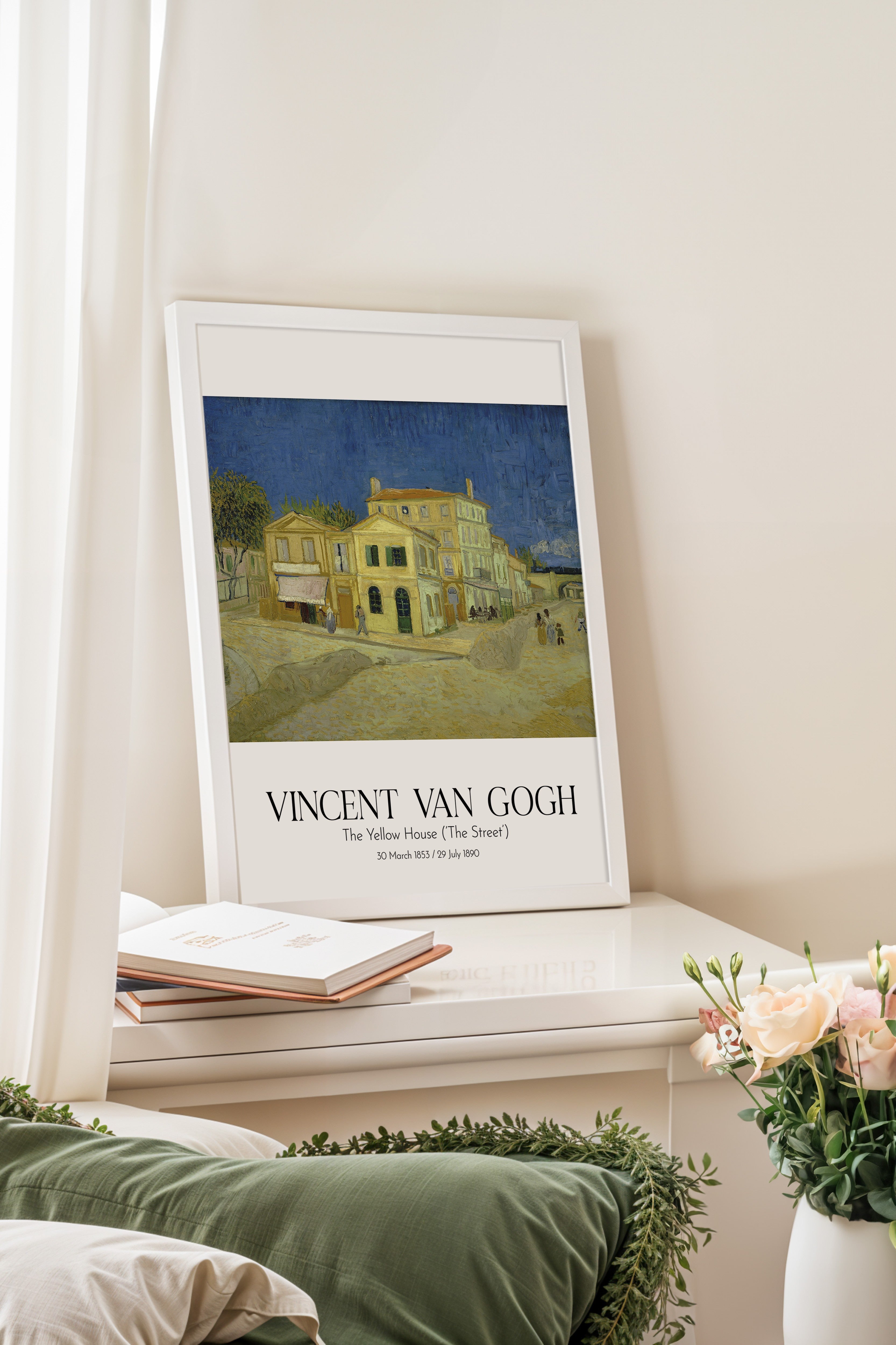 Vincent Van Gogh - The Yellow House (`The Street'), Beyaz Çerçeveli Tablo, Sanat Serisi NO:110627